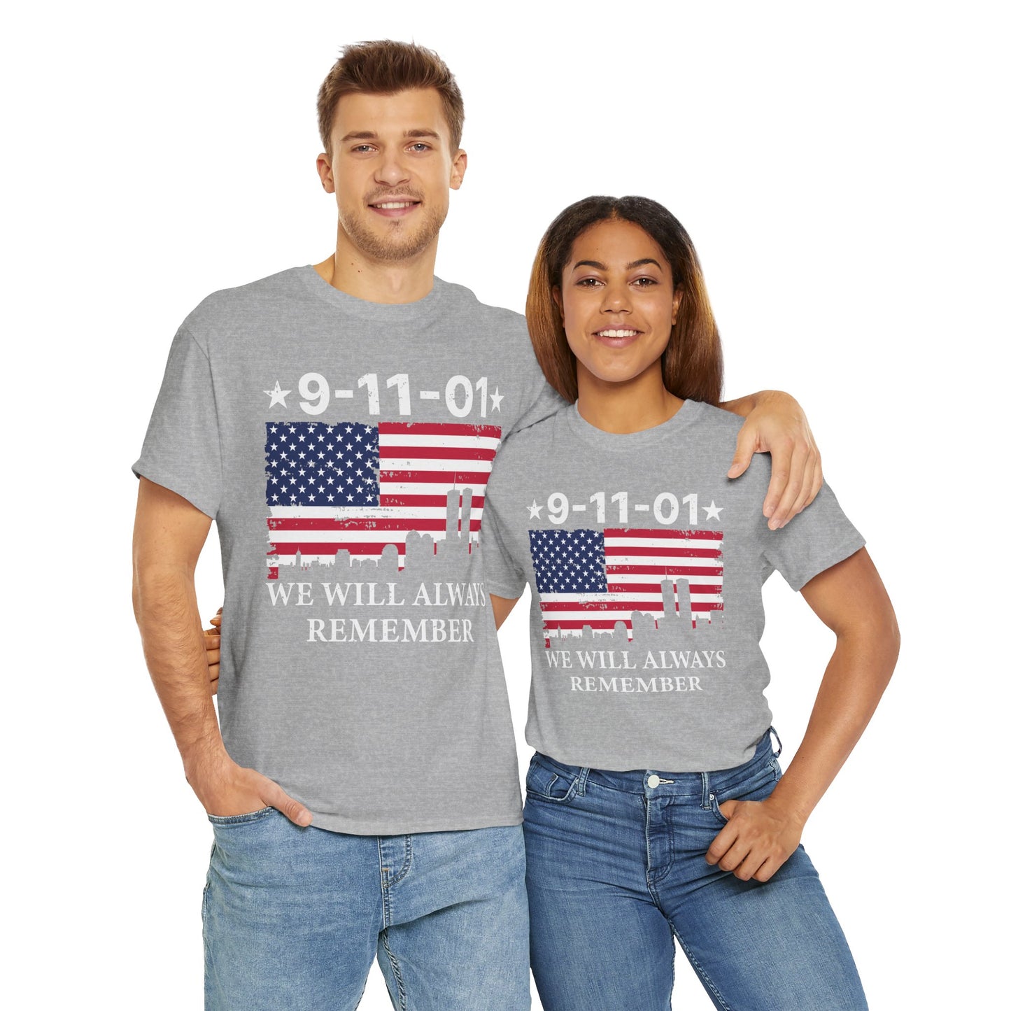 9/11 Memorial Unisex Heavy Cotton Tee, Remembrance T-Shirt, Patriot Day Shirt, Anniversary Tribute Tee, American Flag Apparel