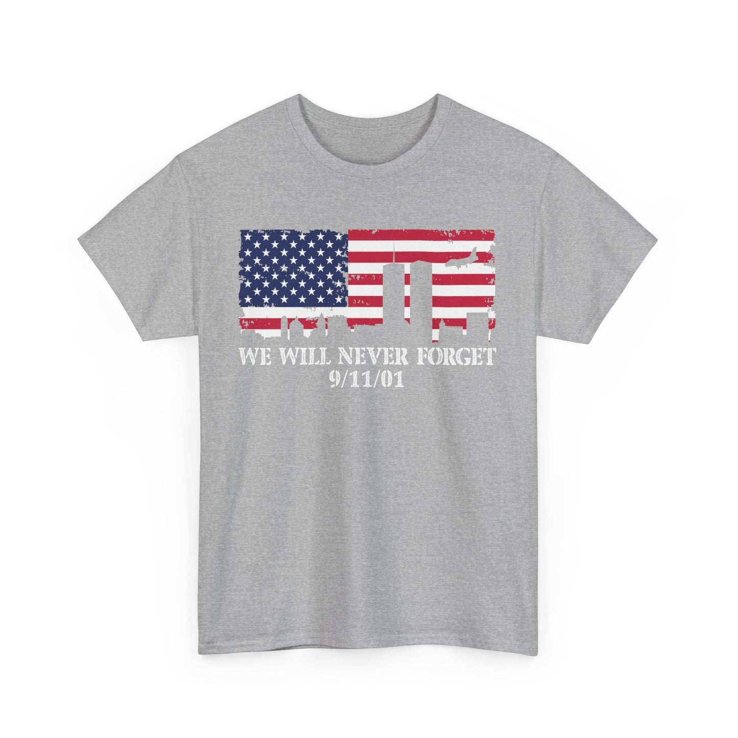 Patriotic Commemorative Tee - We Will Never Forget 9/11, Casual Wear, Memorial Day, Heroes Tribute, Unisex Cotton Shirt
