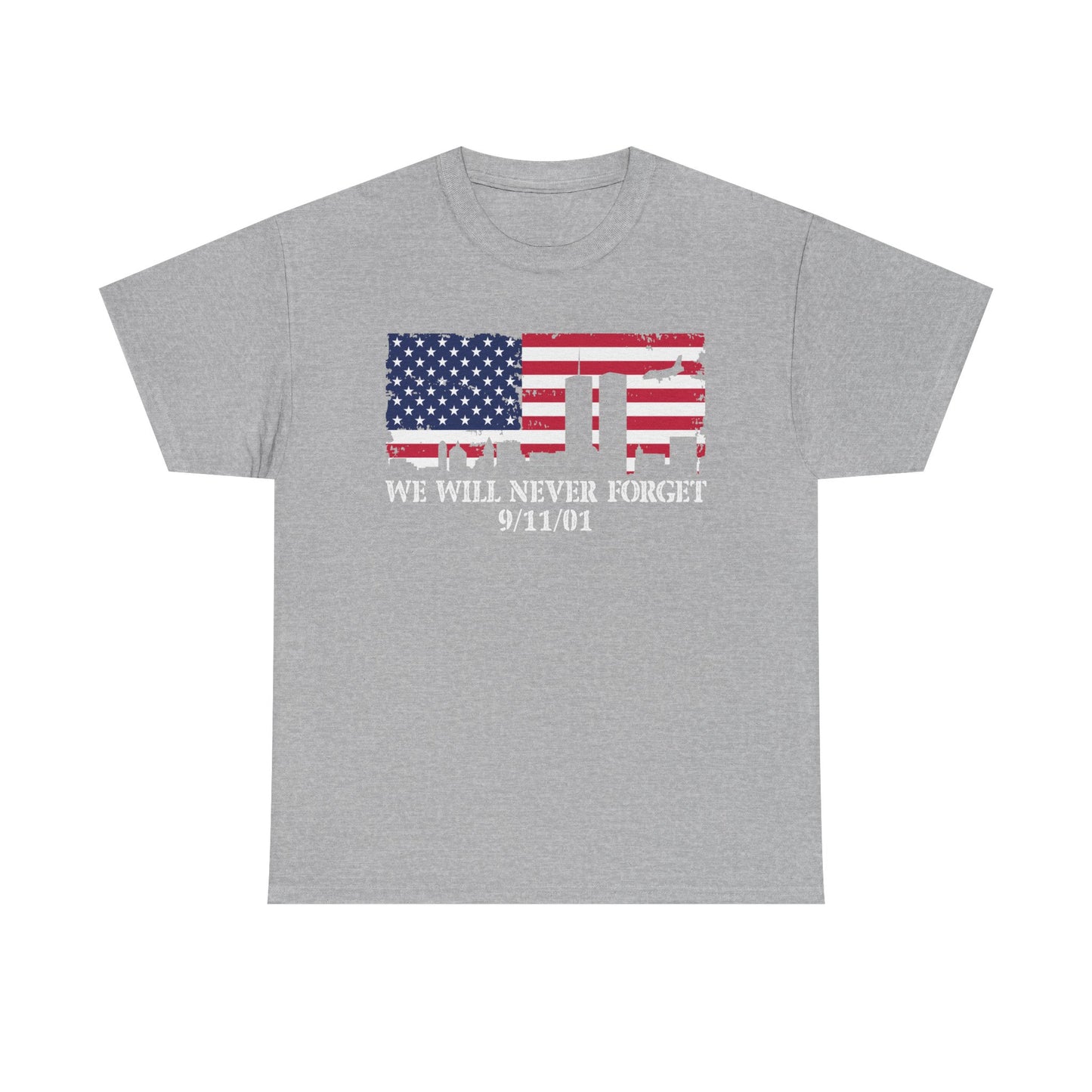 Patriotic Commemorative Tee - We Will Never Forget 9/11, Casual Wear, Memorial Day, Heroes Tribute, Unisex Cotton Shirt
