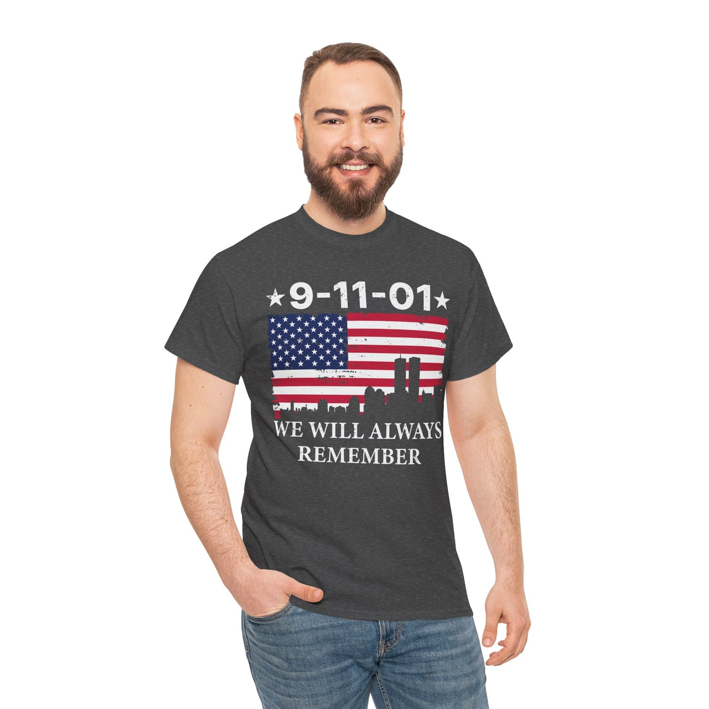 9/11 Memorial Unisex Heavy Cotton Tee, Remembrance T-Shirt, Patriot Day Shirt, Anniversary Tribute Tee, American Flag Apparel