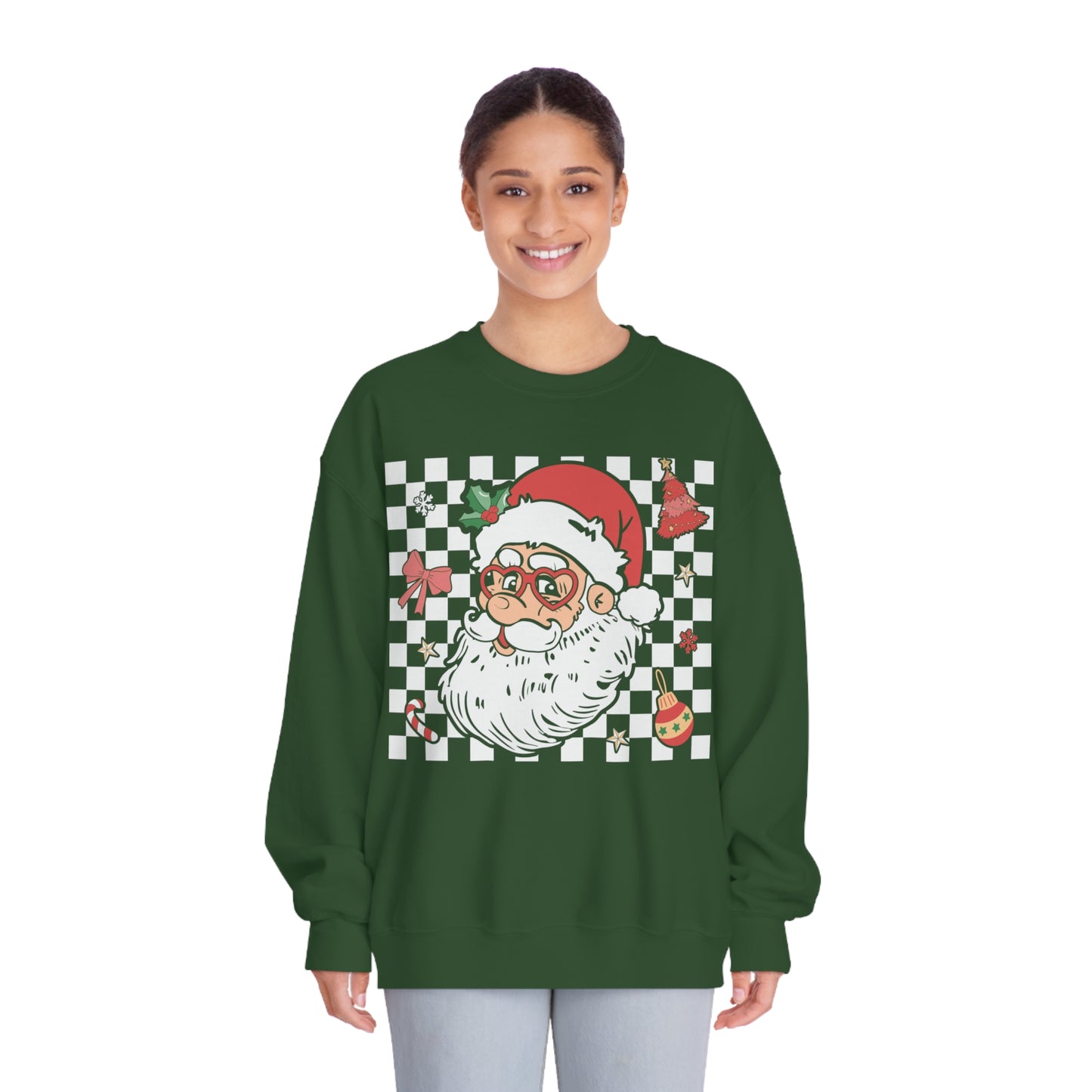 Checkered Christmas Santa Unisex DryBlend® Crewneck Sweatshirt