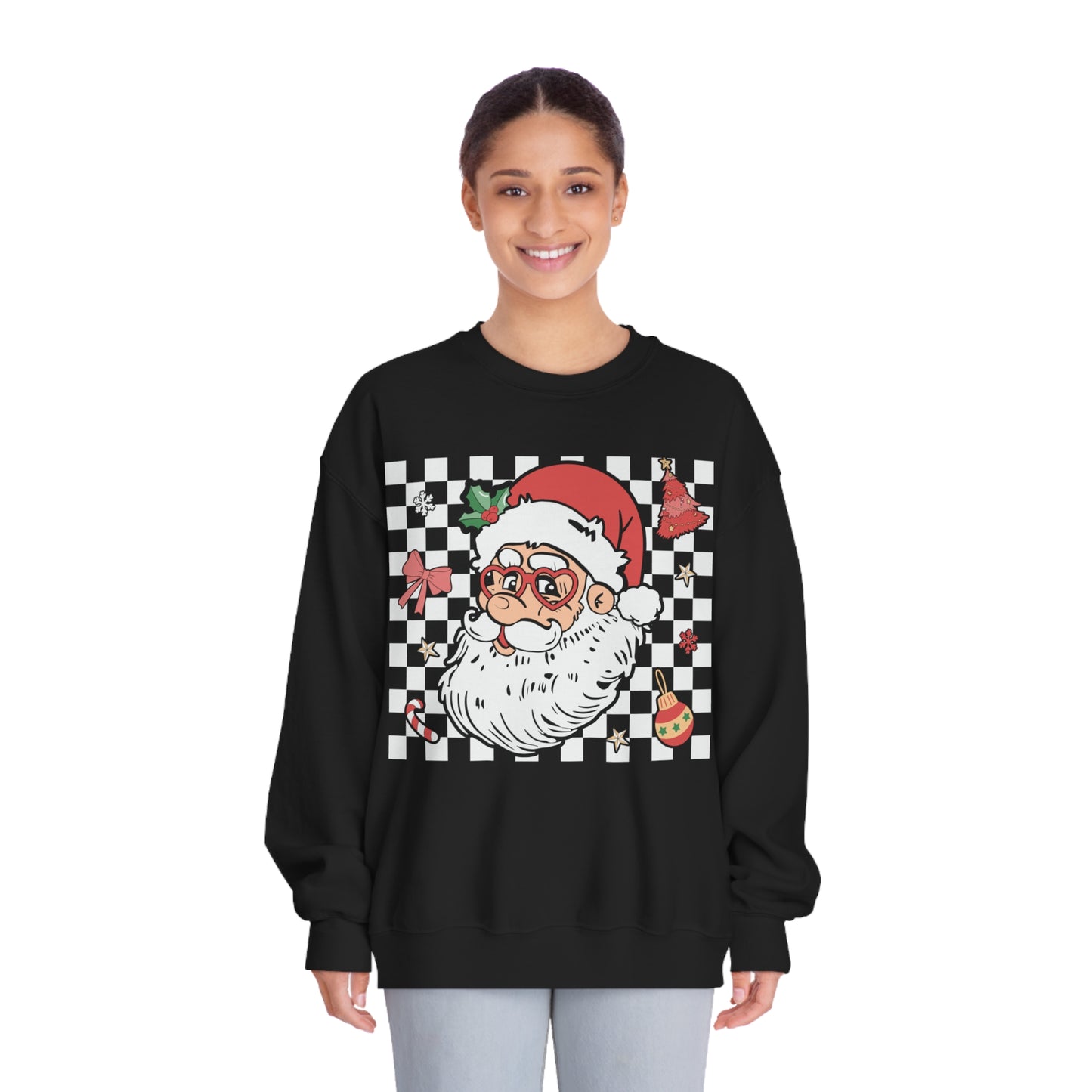 Checkered Christmas Santa Unisex DryBlend® Crewneck Sweatshirt