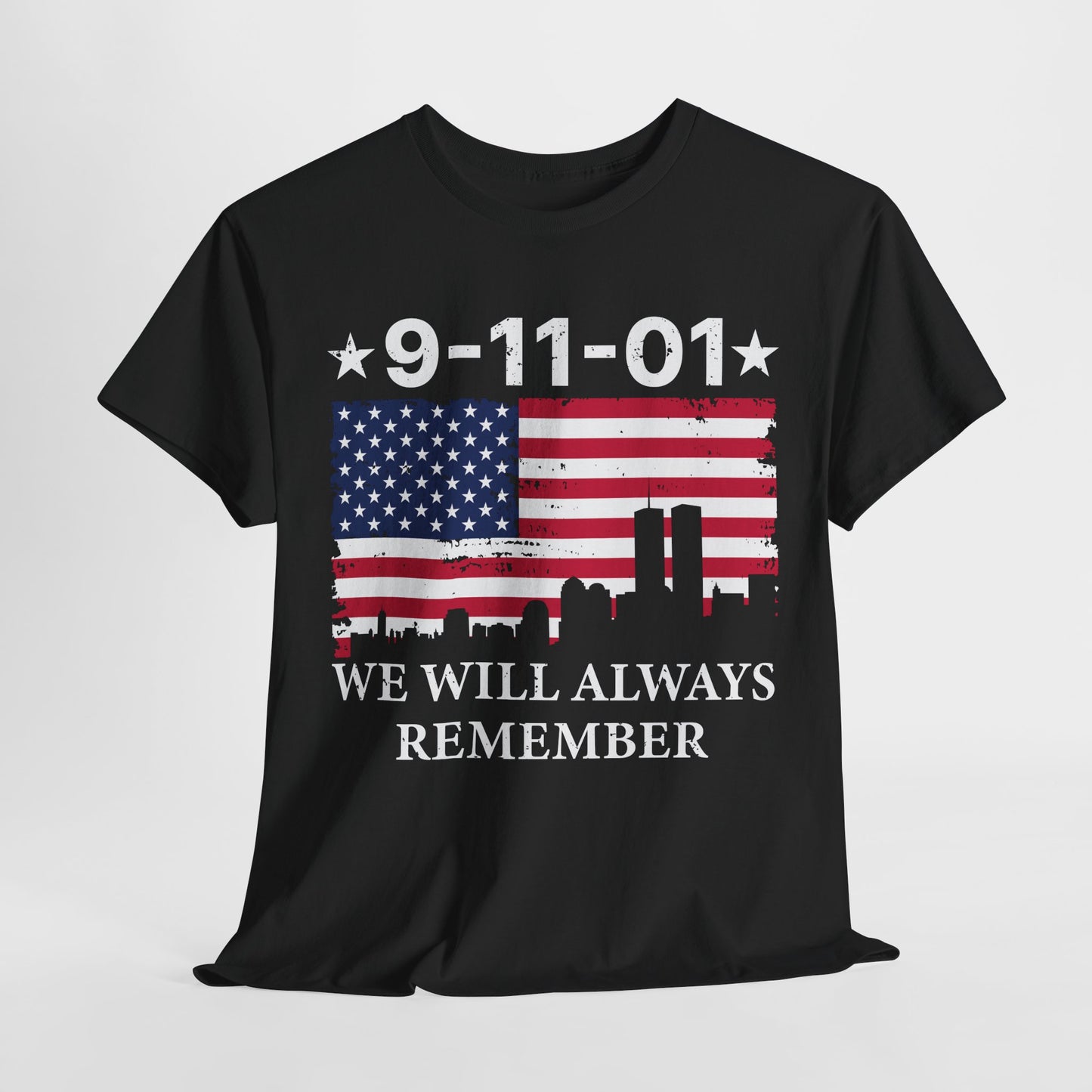 9/11 Memorial Unisex Heavy Cotton Tee, Remembrance T-Shirt, Patriot Day Shirt, Anniversary Tribute Tee, American Flag Apparel
