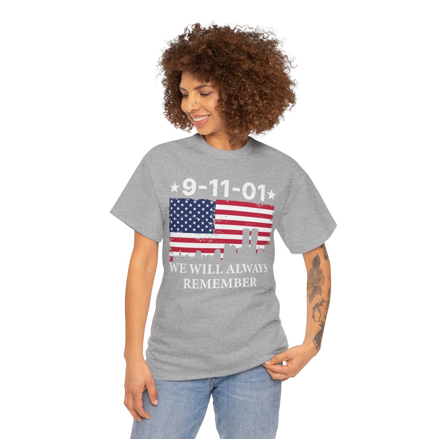 9/11 Memorial Unisex Heavy Cotton Tee, Remembrance T-Shirt, Patriot Day Shirt, Anniversary Tribute Tee, American Flag Apparel