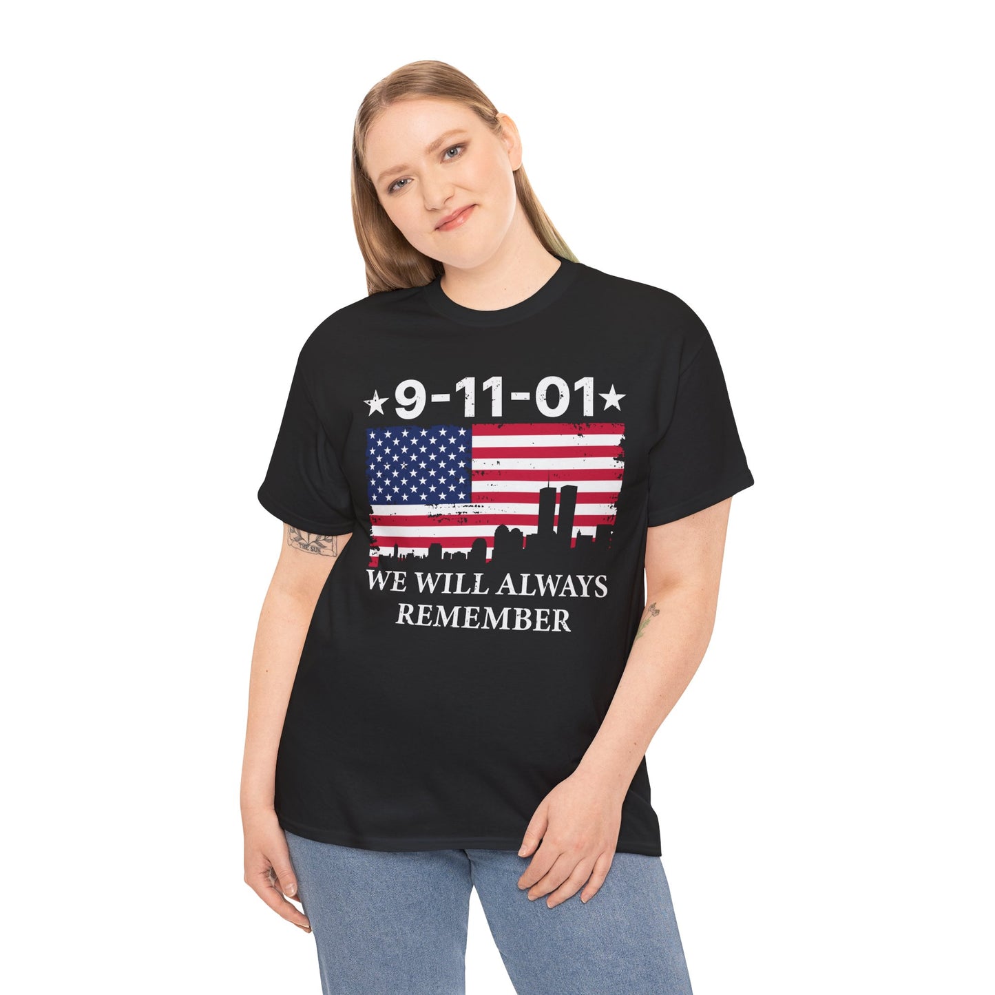 9/11 Memorial Unisex Heavy Cotton Tee, Remembrance T-Shirt, Patriot Day Shirt, Anniversary Tribute Tee, American Flag Apparel