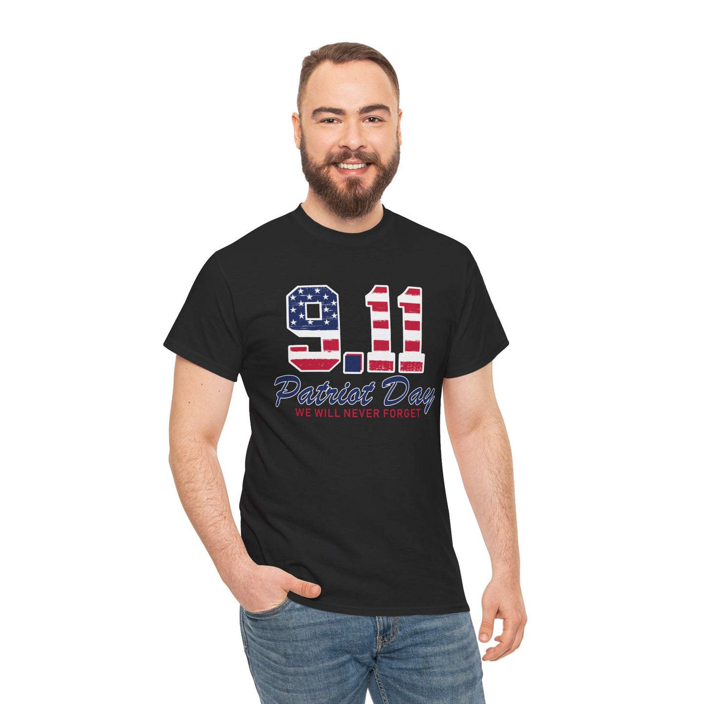 Patriot Day Unisex Heavy Cotton Tee, 9/11 Remembrance Shirt, Memorial T-Shirt, American Flag Tee, Comfort for Heroes