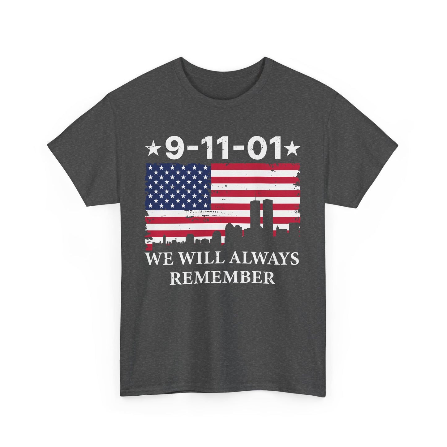 9/11 Memorial Unisex Heavy Cotton Tee, Remembrance T-Shirt, Patriot Day Shirt, Anniversary Tribute Tee, American Flag Apparel