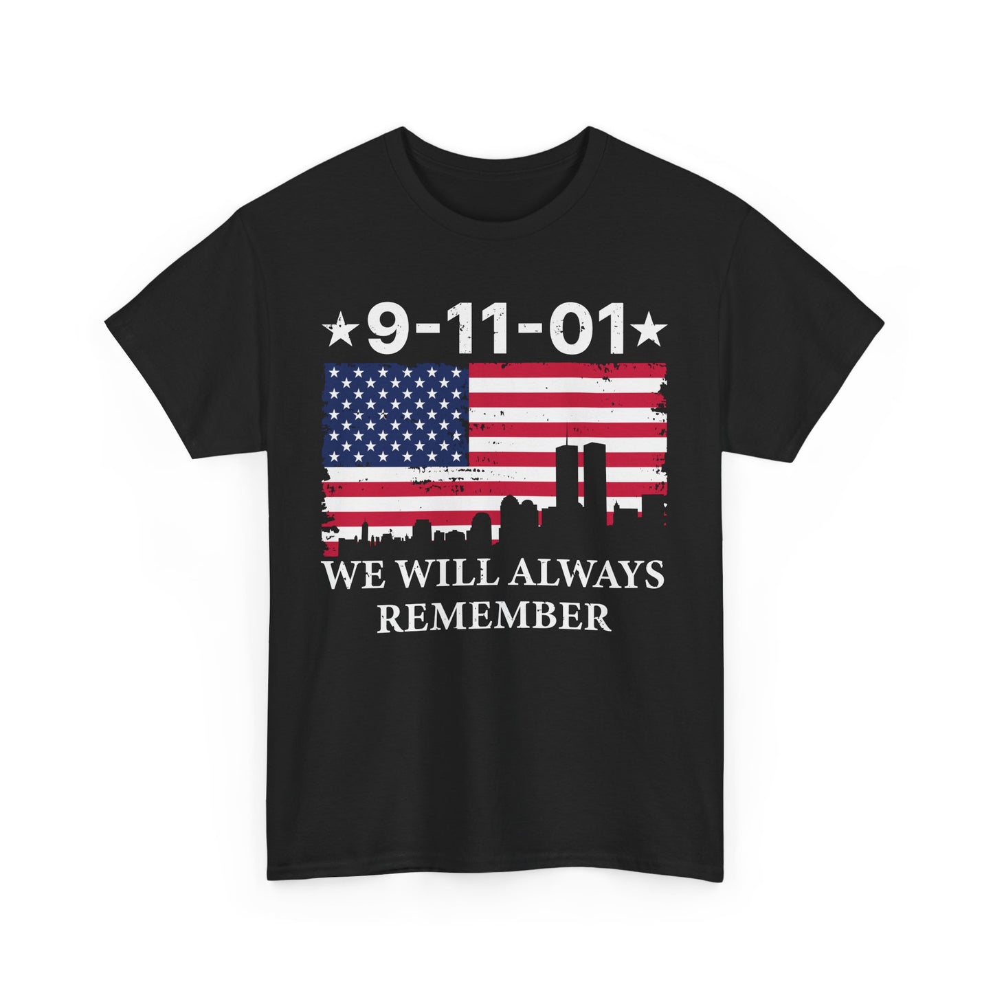 9/11 Memorial Unisex Heavy Cotton Tee, Remembrance T-Shirt, Patriot Day Shirt, Anniversary Tribute Tee, American Flag Apparel