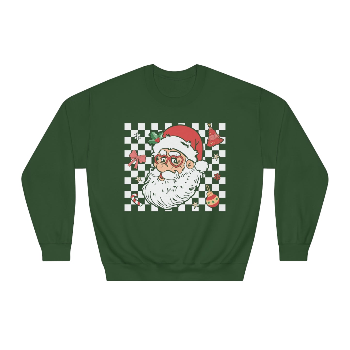 Checkered Christmas Santa Unisex DryBlend® Crewneck Sweatshirt