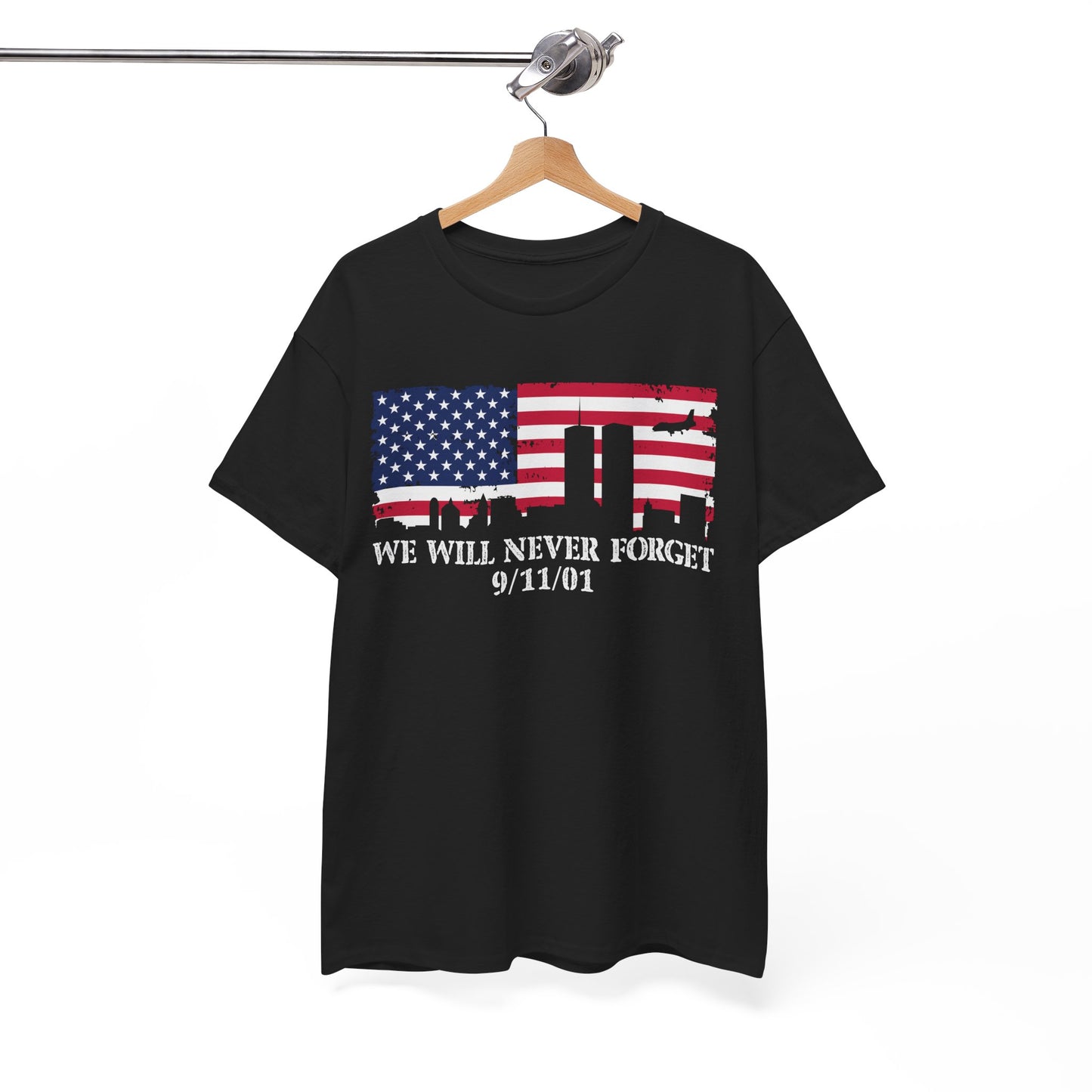 Patriotic Commemorative Tee - We Will Never Forget 9/11, Casual Wear, Memorial Day, Heroes Tribute, Unisex Cotton Shirt