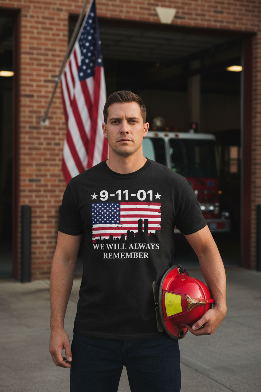 9/11 Memorial Unisex Heavy Cotton Tee, Remembrance T-Shirt, Patriot Day Shirt, Anniversary Tribute Tee, American Flag Apparel