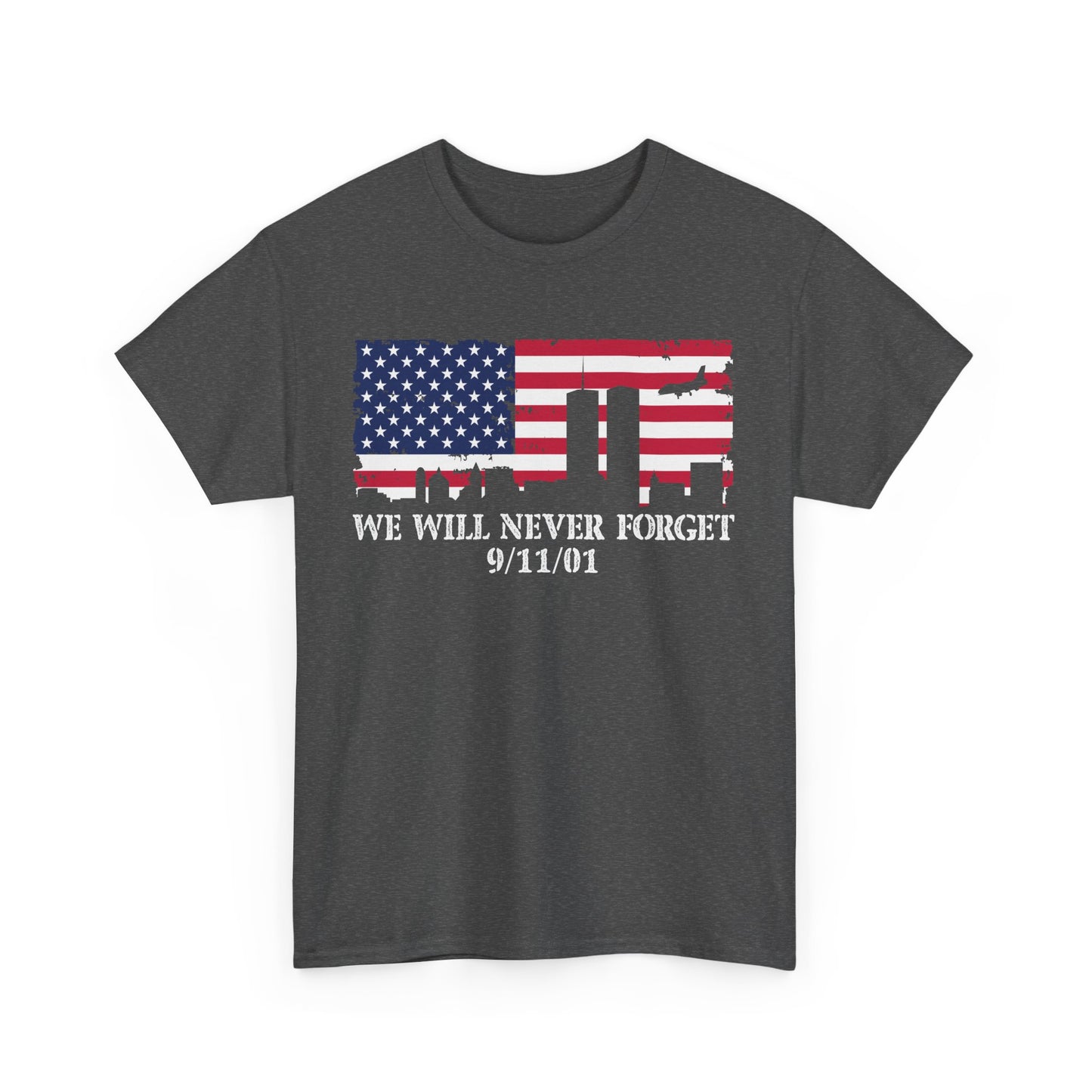 Patriotic Commemorative Tee - We Will Never Forget 9/11, Casual Wear, Memorial Day, Heroes Tribute, Unisex Cotton Shirt