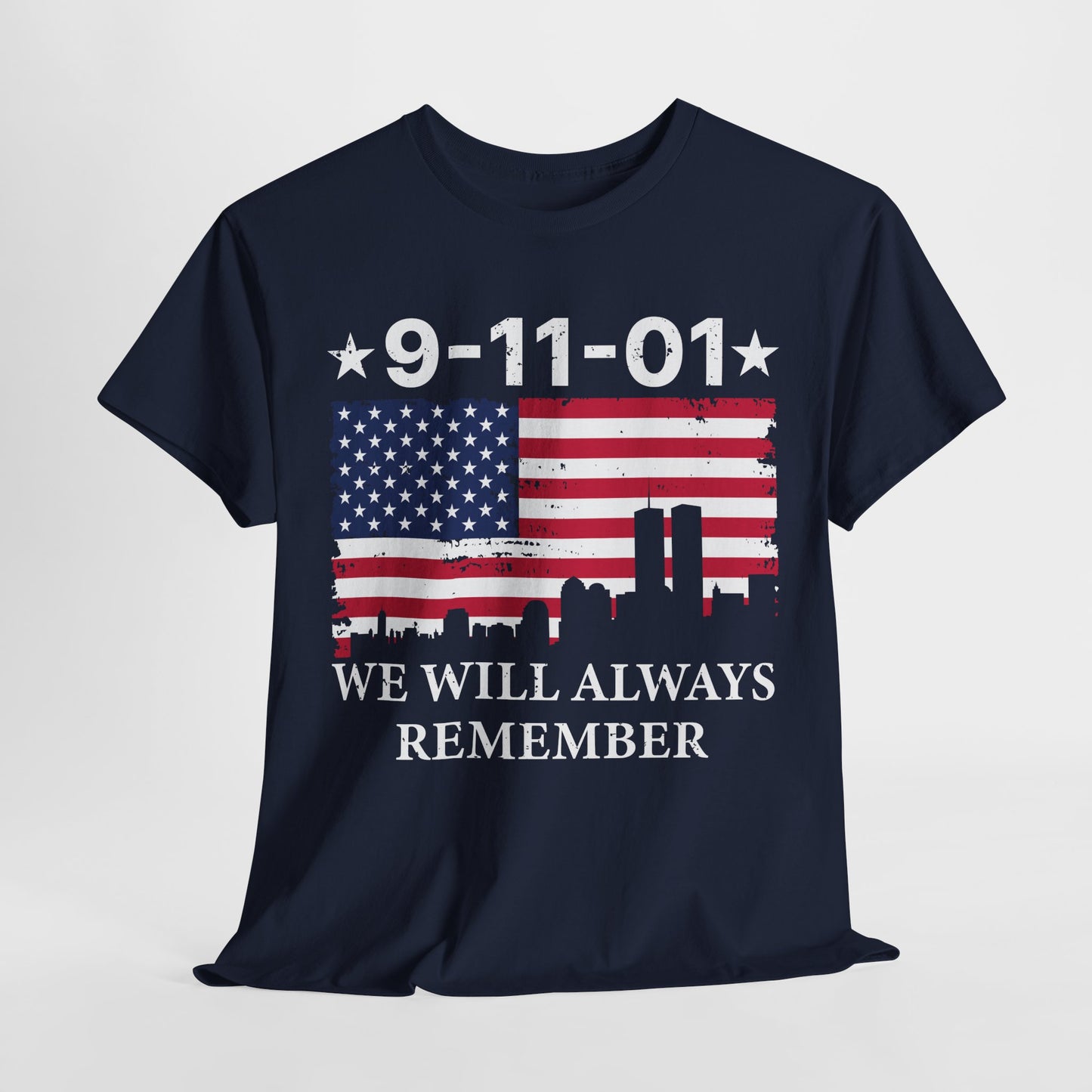 9/11 Memorial Unisex Heavy Cotton Tee, Remembrance T-Shirt, Patriot Day Shirt, Anniversary Tribute Tee, American Flag Apparel