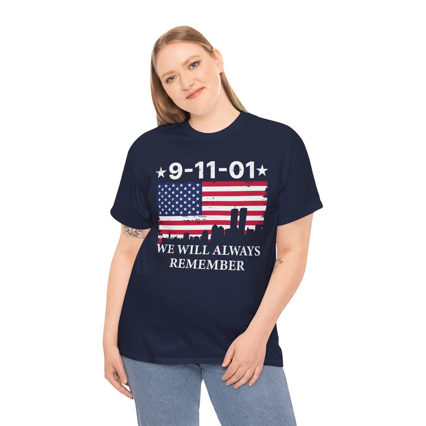9/11 Memorial Unisex Heavy Cotton Tee, Remembrance T-Shirt, Patriot Day Shirt, Anniversary Tribute Tee, American Flag Apparel