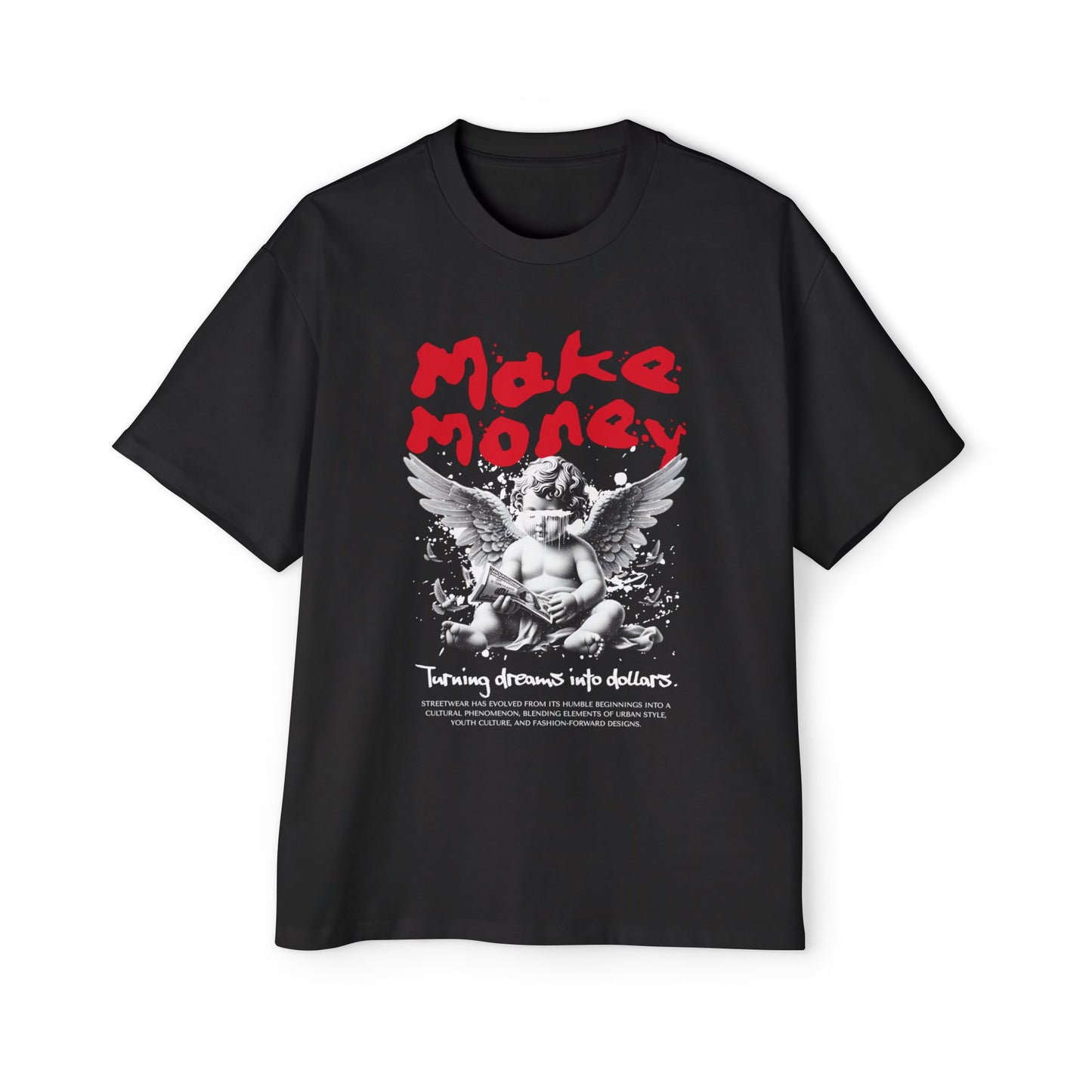 Oversized Tee with Angel Graphic, Make Money Tee, Casual Streetwear, Gift for Him, Comfortable Graphic Shirt