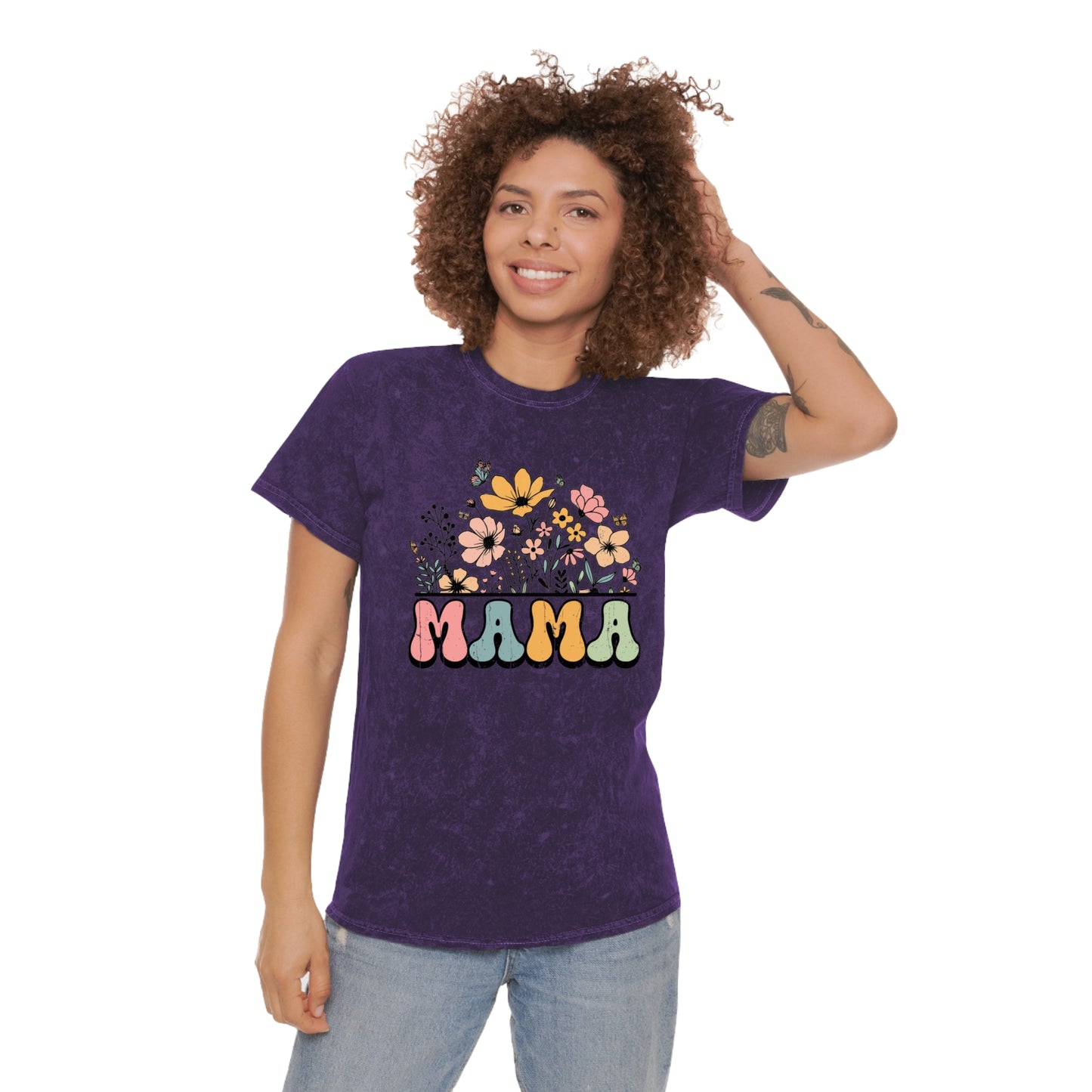 Floral Mama Mineral Wash T-Shirt - Perfect Gift for Moms