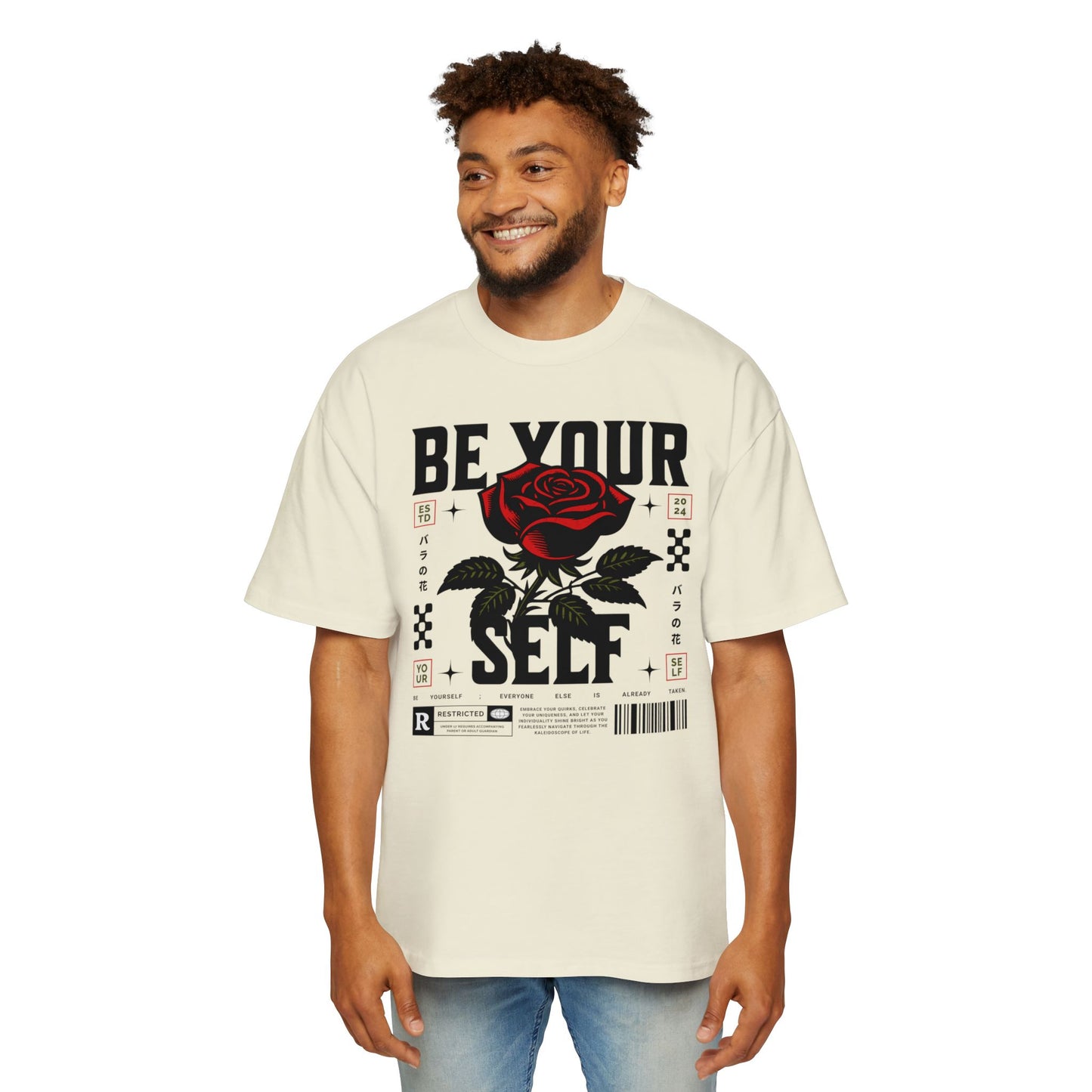Men's Oversized Tee with 'Be Your Self' Design Light Edition - Trendy Streetwear, Casual Weekend Wear, Gift for Him, Self-Expression Style, Unisex Fashion