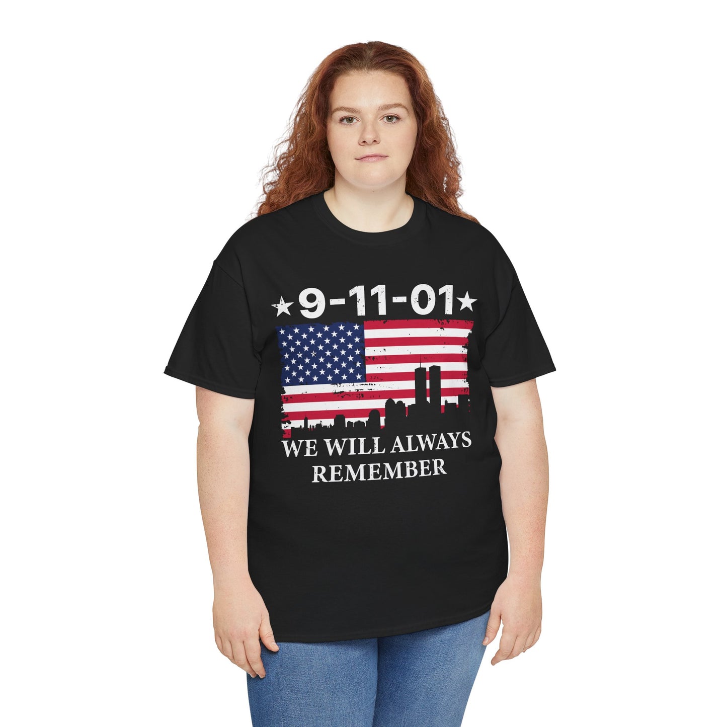 9/11 Memorial Unisex Heavy Cotton Tee, Remembrance T-Shirt, Patriot Day Shirt, Anniversary Tribute Tee, American Flag Apparel