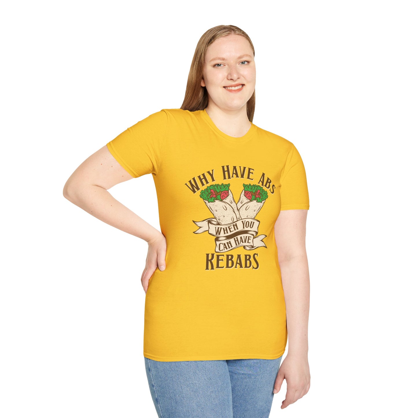 Funny Foodie Unisex T-Shirt - 'Why Have Abs When You Can Have Kebabs?'