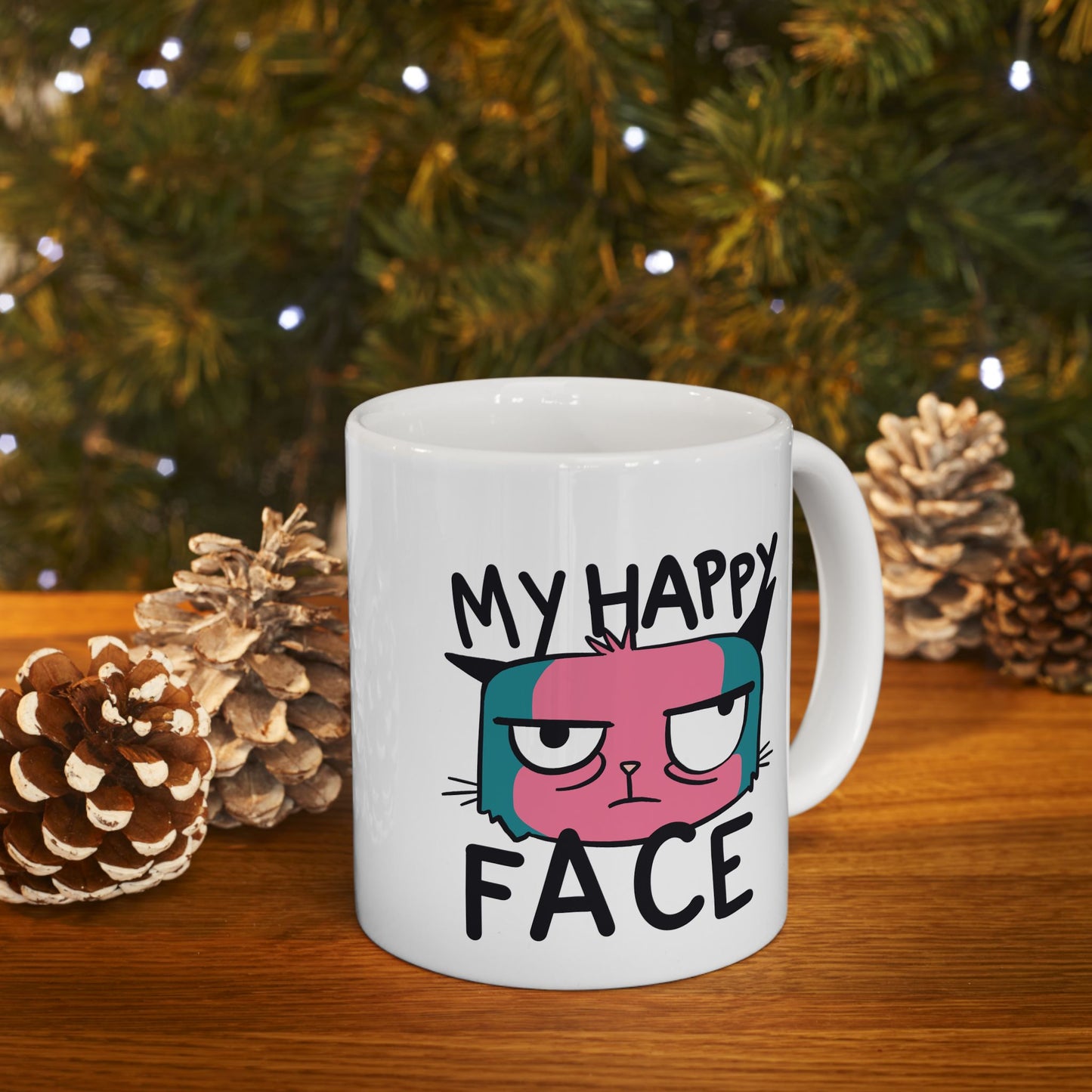 Funny Ceramic Mug - 'My Happy Face' - 11oz & 15oz