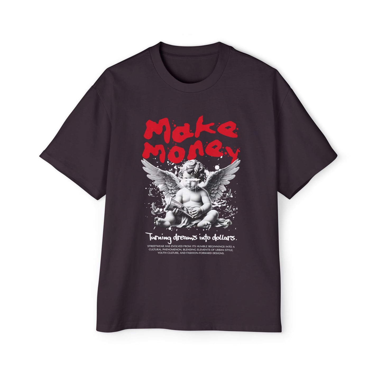 Oversized Tee with Angel Graphic, Make Money Tee, Casual Streetwear, Gift for Him, Comfortable Graphic Shirt