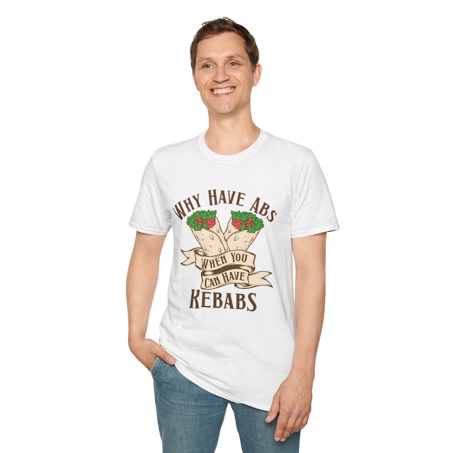 Funny Foodie Unisex T-Shirt - 'Why Have Abs When You Can Have Kebabs?'