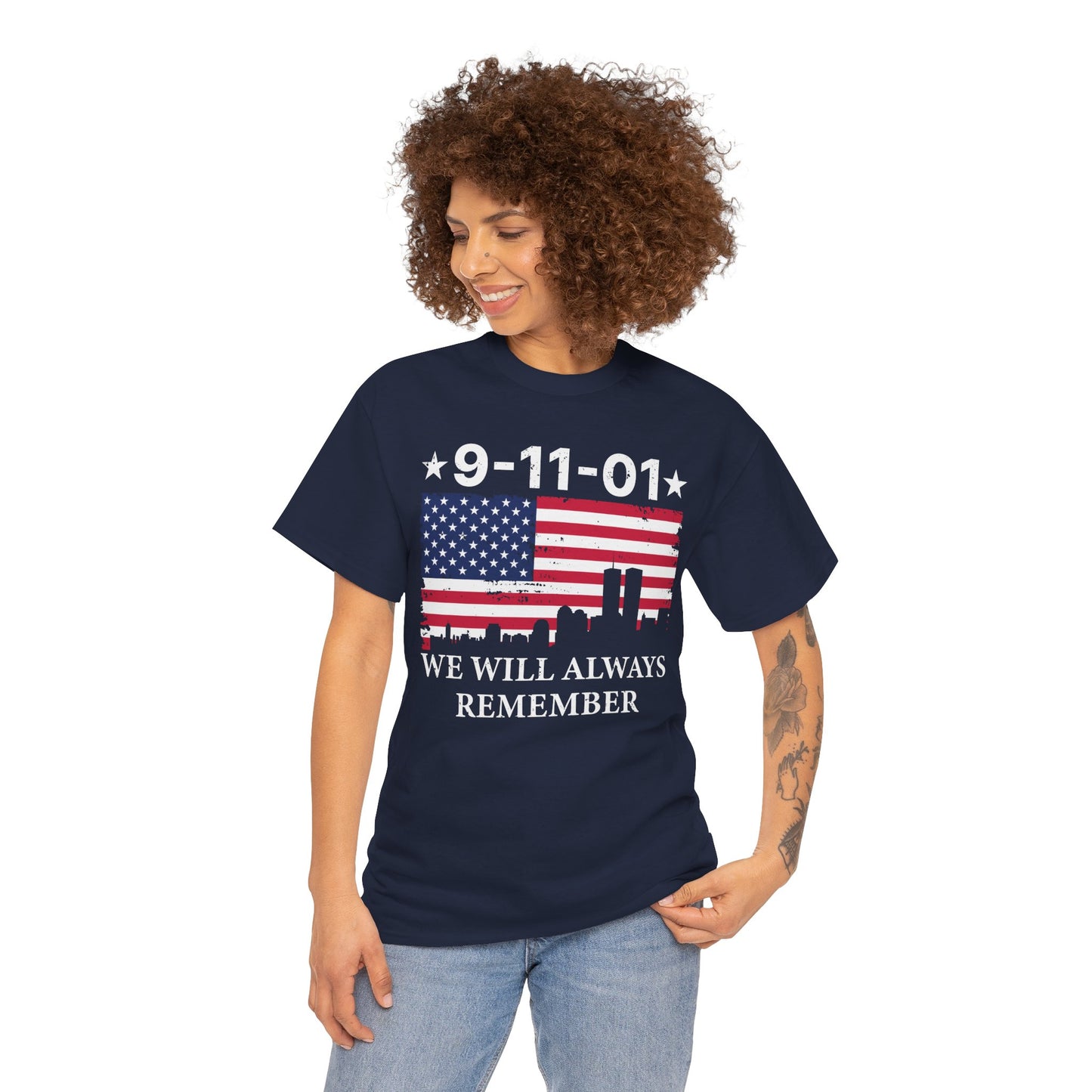 9/11 Memorial Unisex Heavy Cotton Tee, Remembrance T-Shirt, Patriot Day Shirt, Anniversary Tribute Tee, American Flag Apparel
