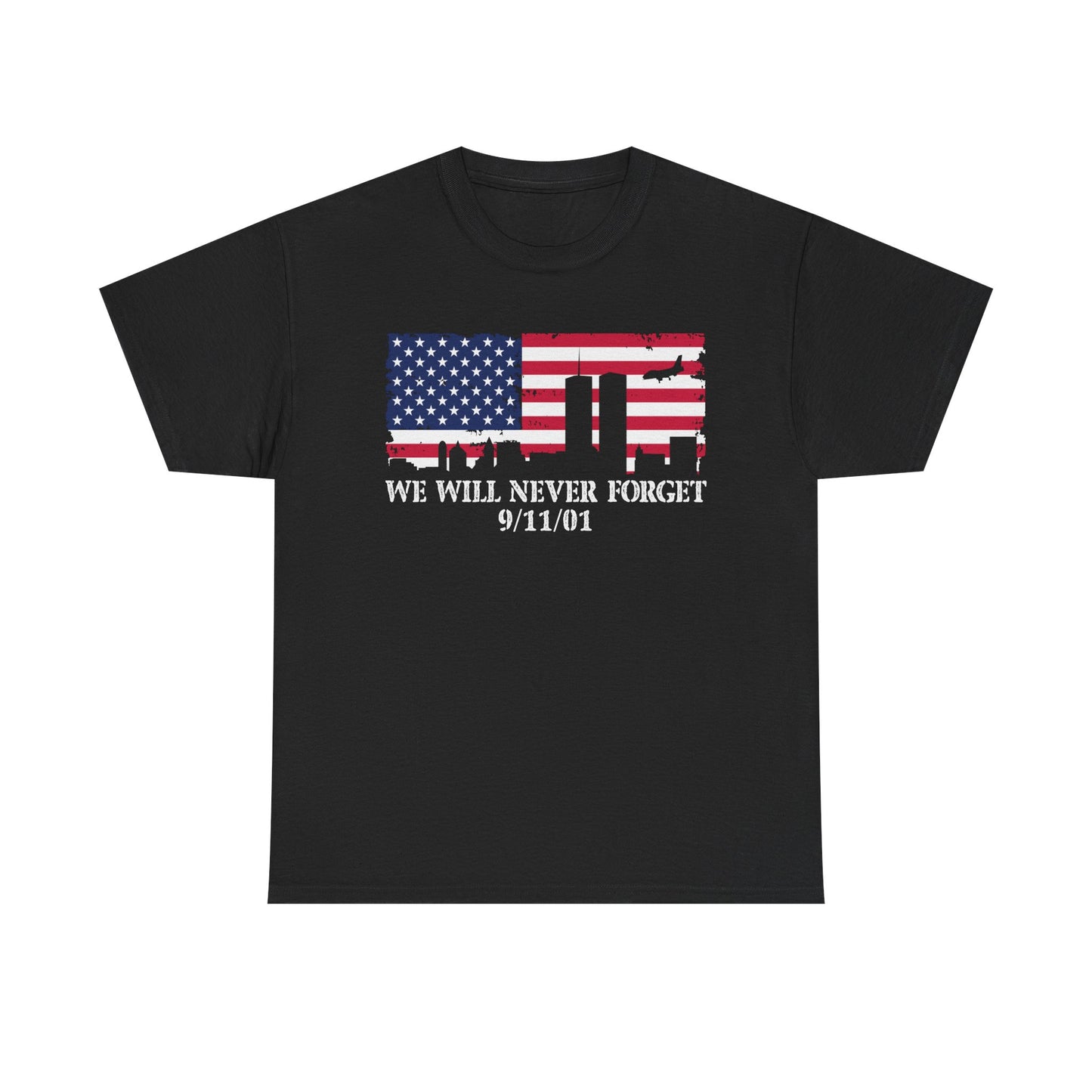 Patriotic Commemorative Tee - We Will Never Forget 9/11, Casual Wear, Memorial Day, Heroes Tribute, Unisex Cotton Shirt