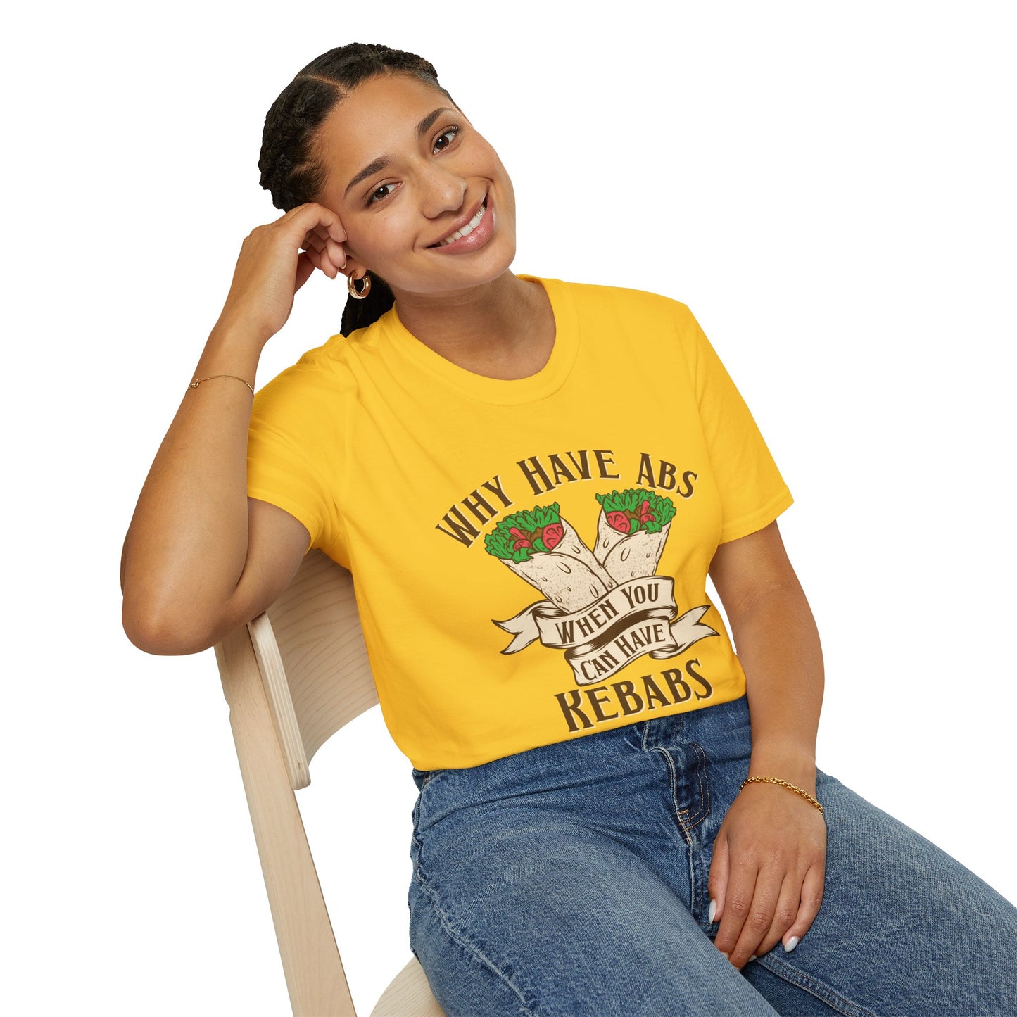 Funny Foodie Unisex T-Shirt - 'Why Have Abs When You Can Have Kebabs?'
