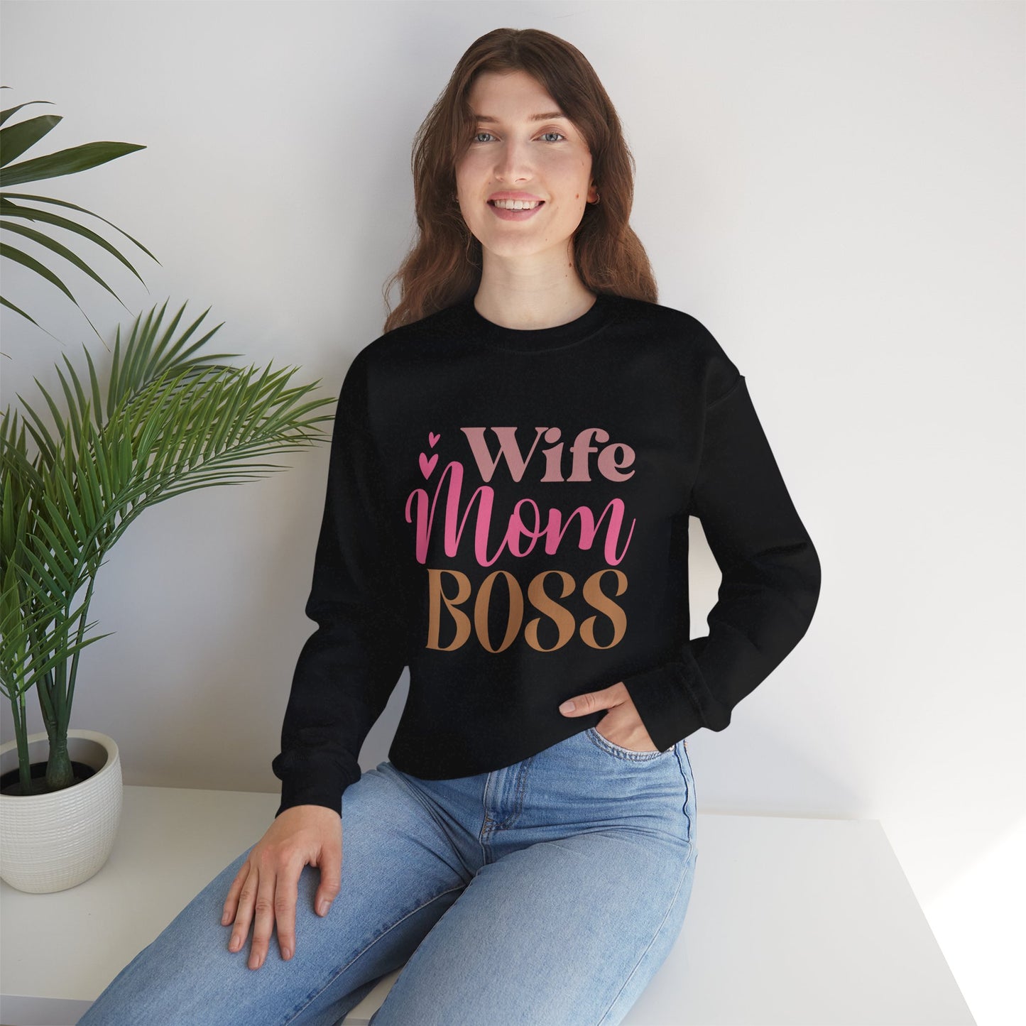 Wife Mom Boss Crewneck Sweatshirt - Cozy Unisex Pullover for Moms