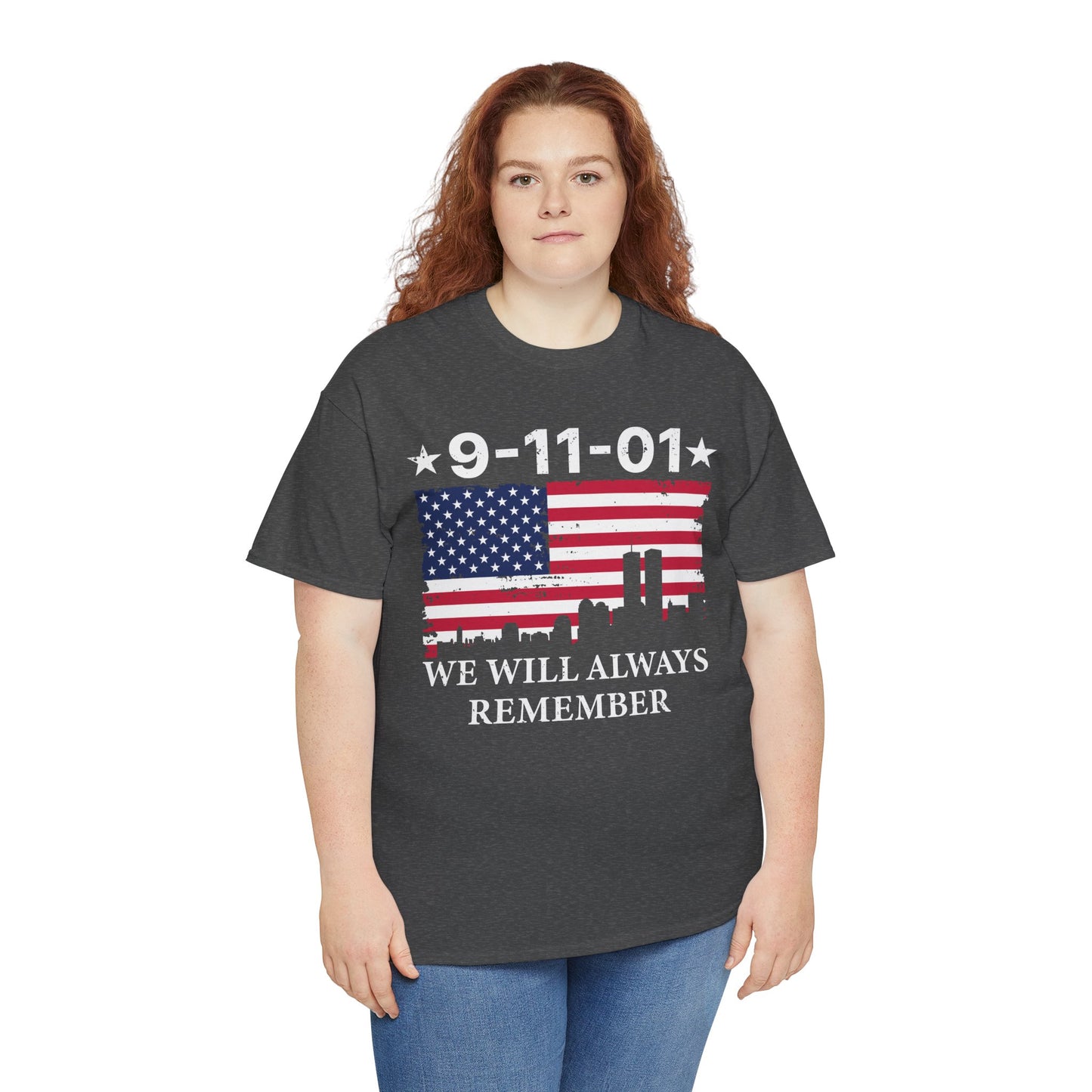 9/11 Memorial Unisex Heavy Cotton Tee, Remembrance T-Shirt, Patriot Day Shirt, Anniversary Tribute Tee, American Flag Apparel