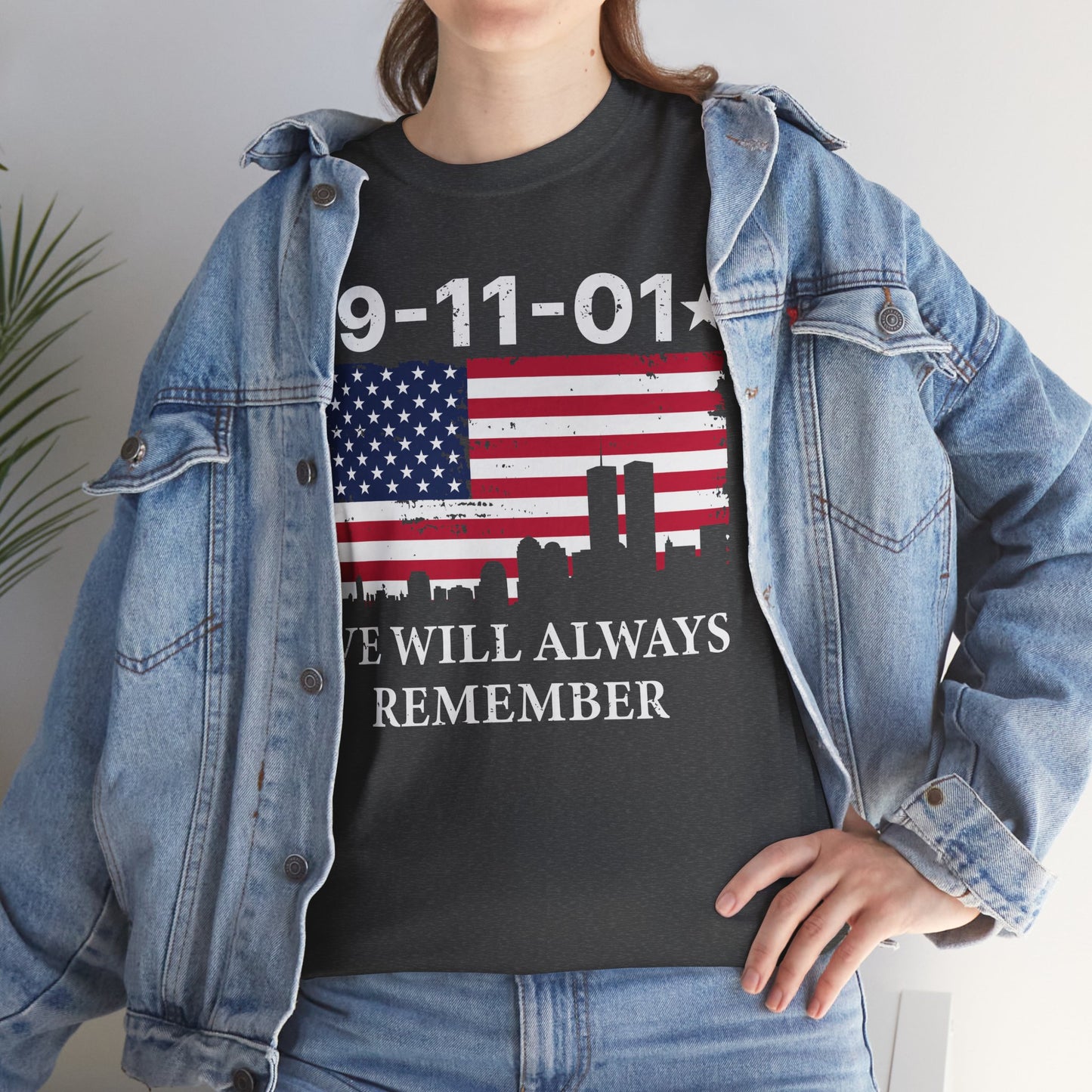 9/11 Memorial Unisex Heavy Cotton Tee, Remembrance T-Shirt, Patriot Day Shirt, Anniversary Tribute Tee, American Flag Apparel