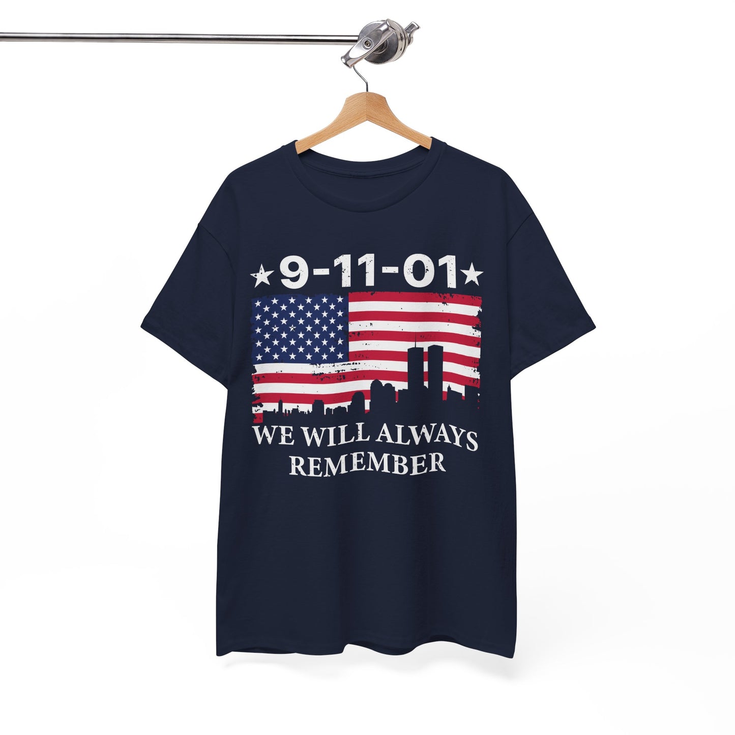 9/11 Memorial Unisex Heavy Cotton Tee, Remembrance T-Shirt, Patriot Day Shirt, Anniversary Tribute Tee, American Flag Apparel