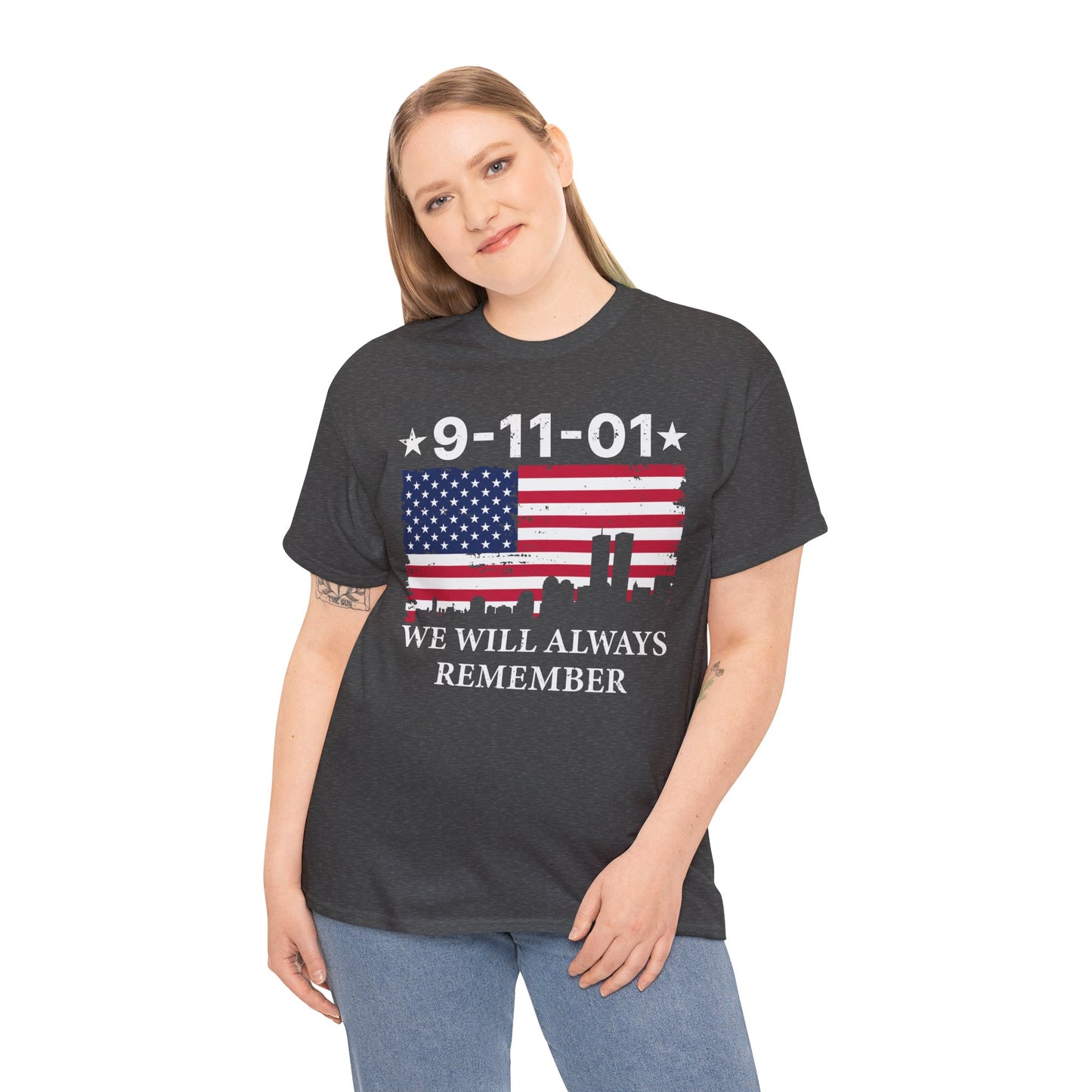 9/11 Memorial Unisex Heavy Cotton Tee, Remembrance T-Shirt, Patriot Day Shirt, Anniversary Tribute Tee, American Flag Apparel