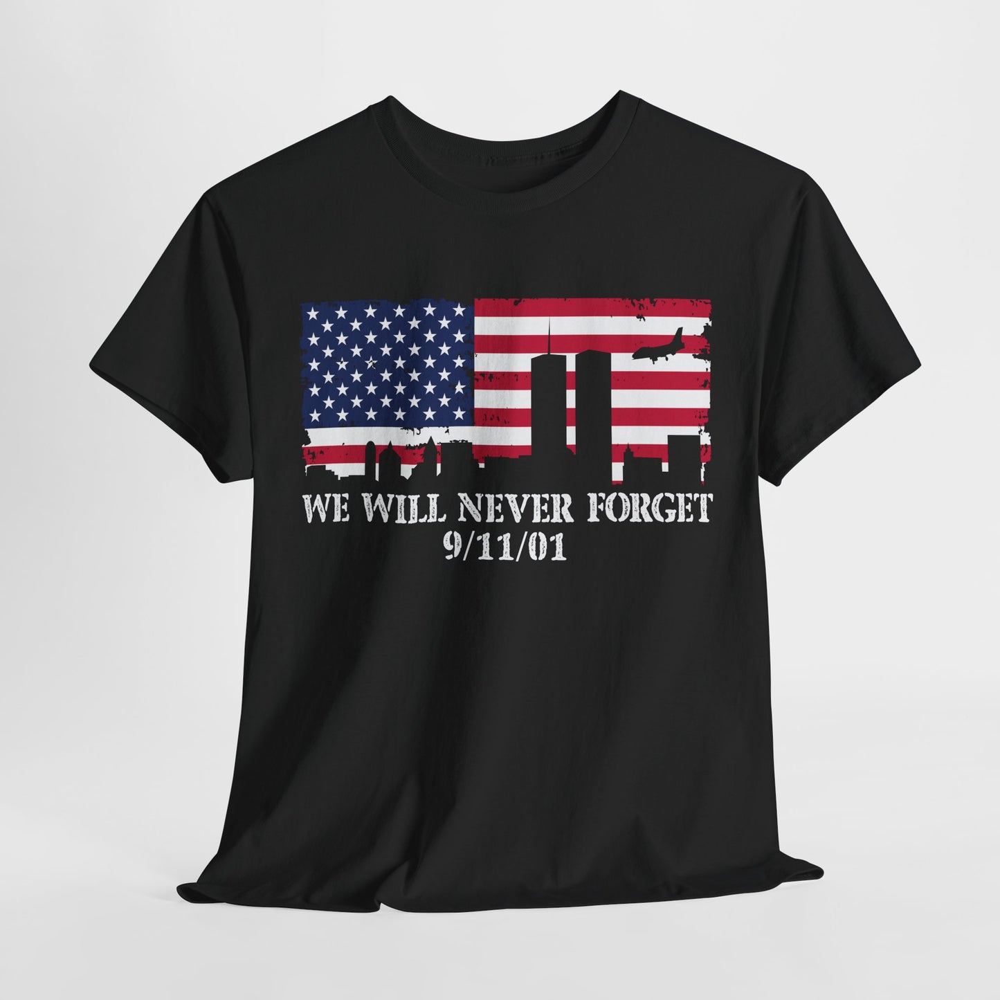 Patriotic Commemorative Tee - We Will Never Forget 9/11, Casual Wear, Memorial Day, Heroes Tribute, Unisex Cotton Shirt