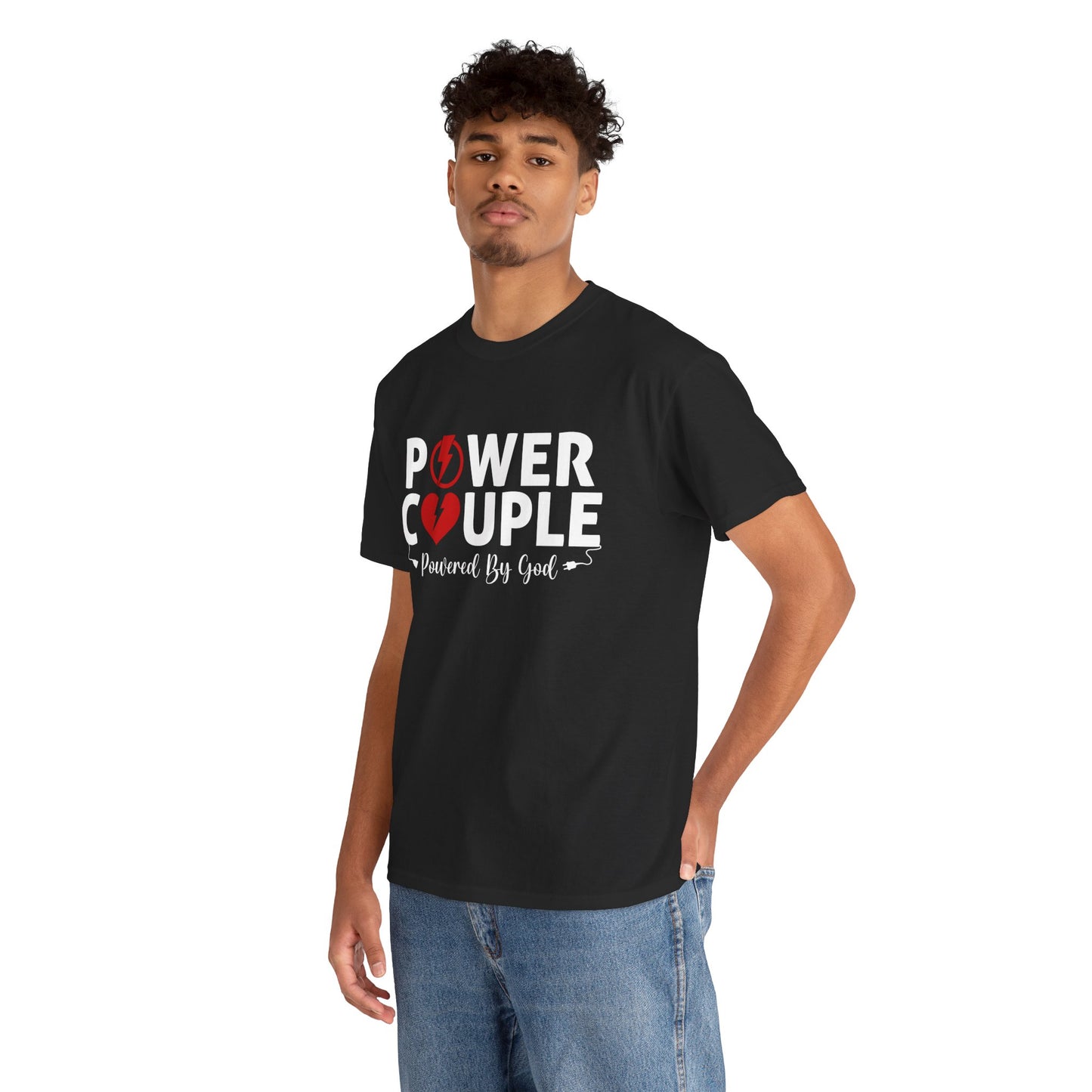 Power Couple Powered By God Matching Couples Shirt (Black)