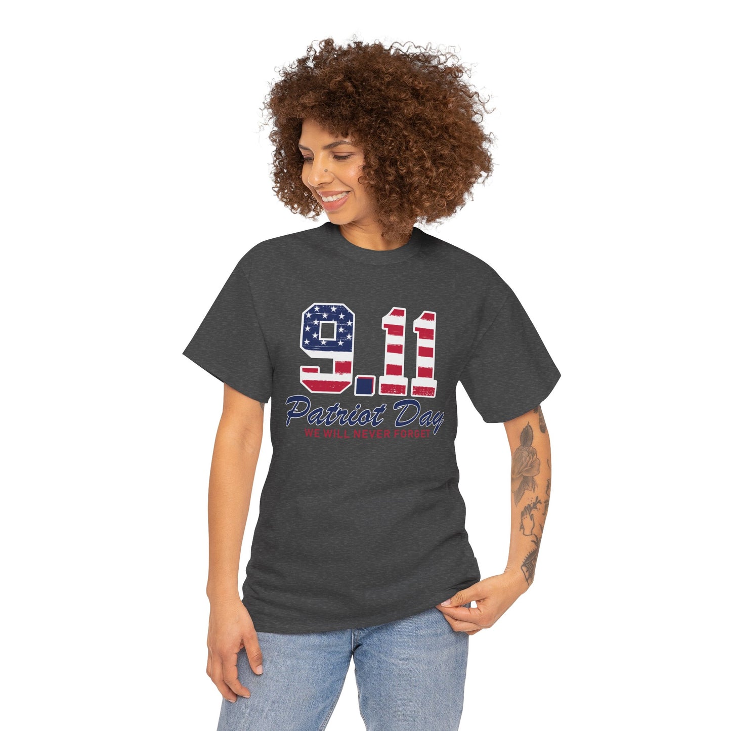 Patriot Day Unisex Heavy Cotton Tee, 9/11 Remembrance Shirt, Memorial T-Shirt, American Flag Tee, Comfort for Heroes