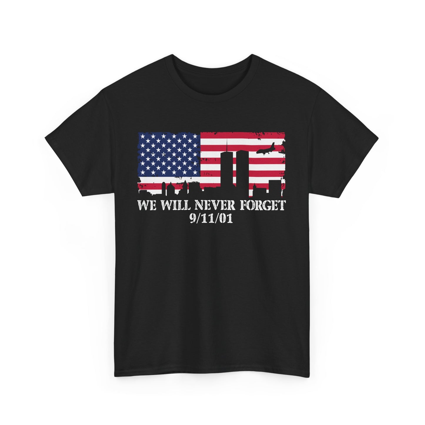 Patriotic Commemorative Tee - We Will Never Forget 9/11, Casual Wear, Memorial Day, Heroes Tribute, Unisex Cotton Shirt