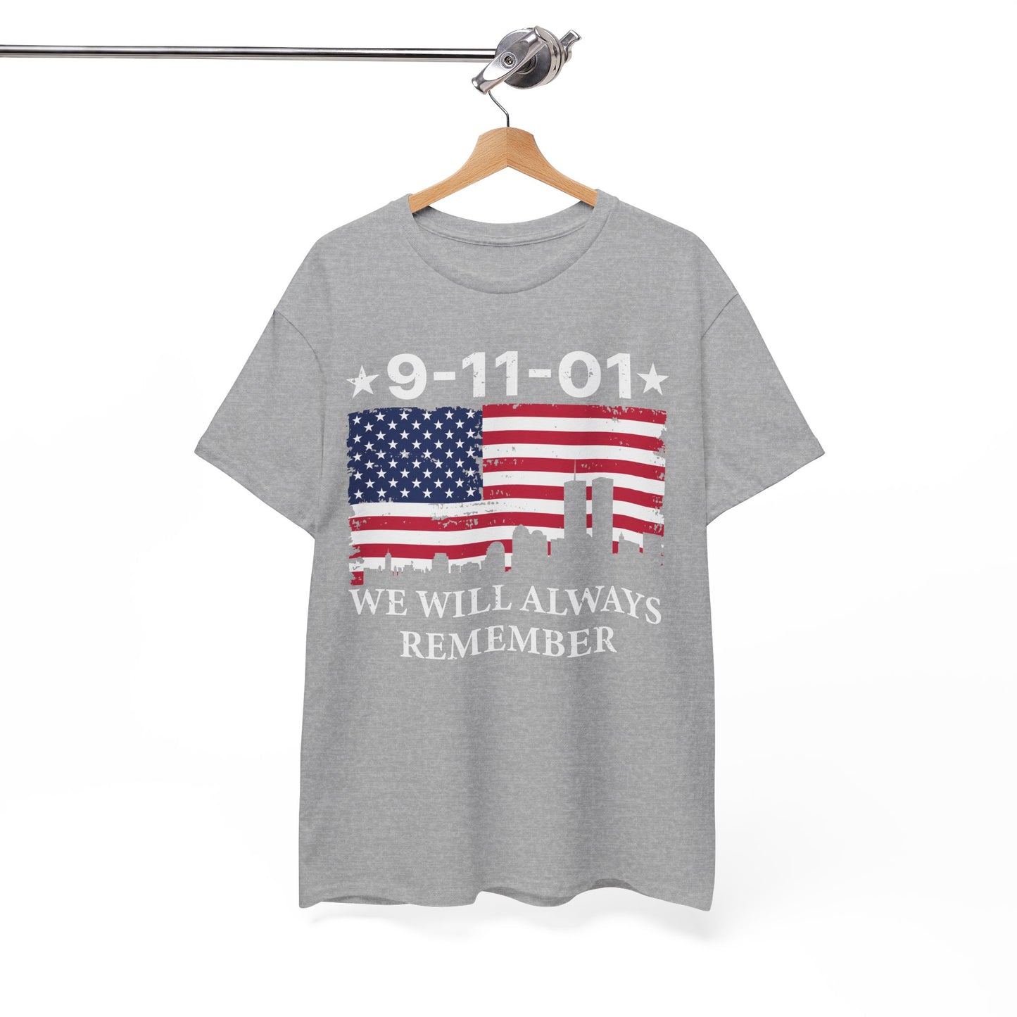 9/11 Memorial Unisex Heavy Cotton Tee, Remembrance T-Shirt, Patriot Day Shirt, Anniversary Tribute Tee, American Flag Apparel