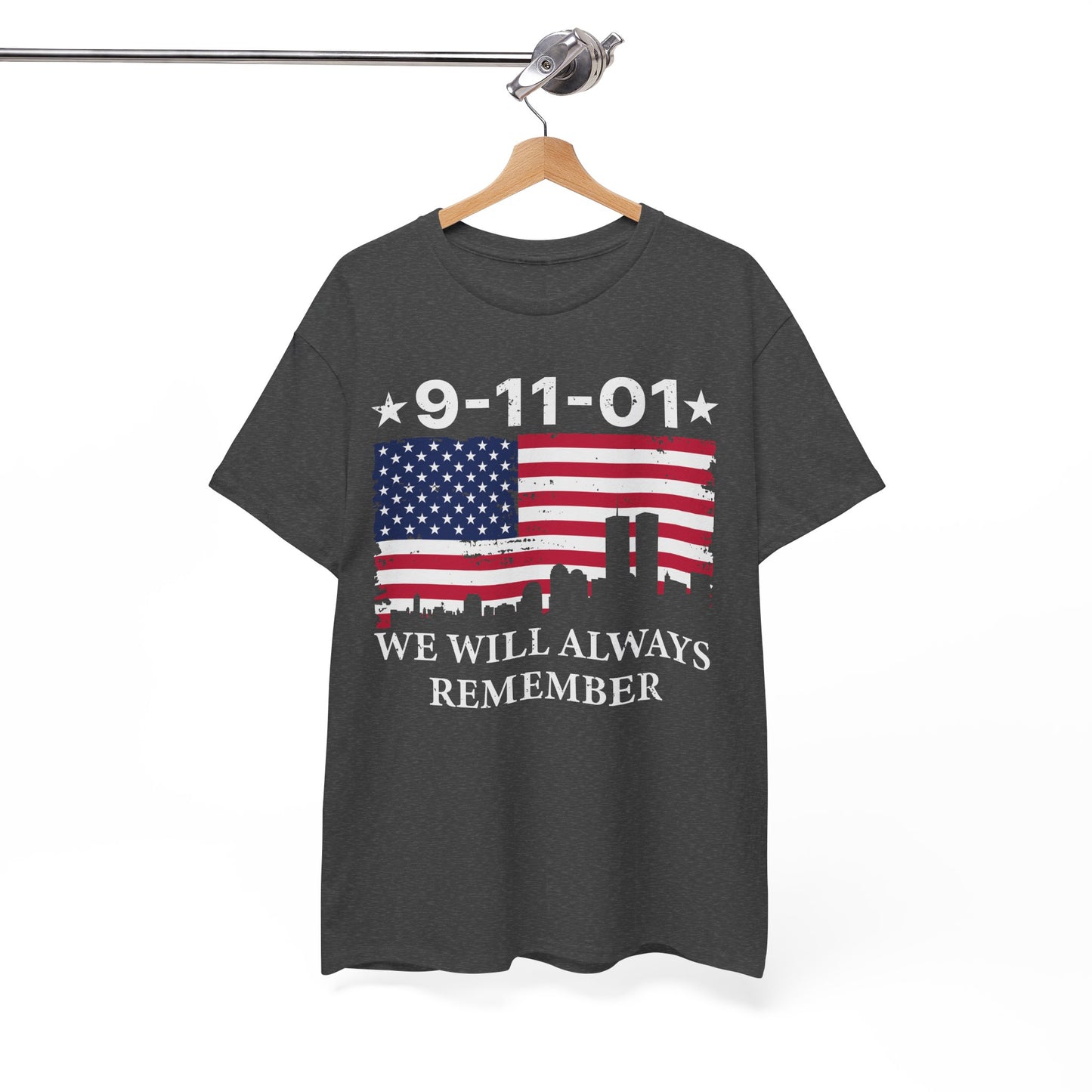 9/11 Memorial Unisex Heavy Cotton Tee, Remembrance T-Shirt, Patriot Day Shirt, Anniversary Tribute Tee, American Flag Apparel
