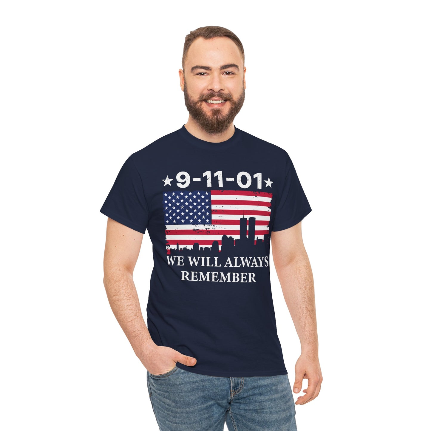 9/11 Memorial Unisex Heavy Cotton Tee, Remembrance T-Shirt, Patriot Day Shirt, Anniversary Tribute Tee, American Flag Apparel