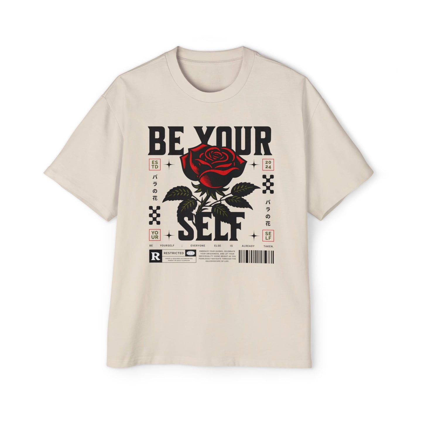 Men's Oversized Tee with 'Be Your Self' Design Light Edition - Trendy Streetwear, Casual Weekend Wear, Gift for Him, Self-Expression Style, Unisex Fashion