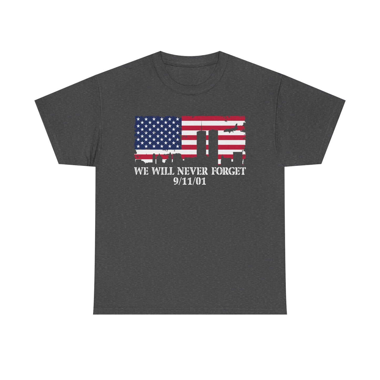 Patriotic Commemorative Tee - We Will Never Forget 9/11, Casual Wear, Memorial Day, Heroes Tribute, Unisex Cotton Shirt