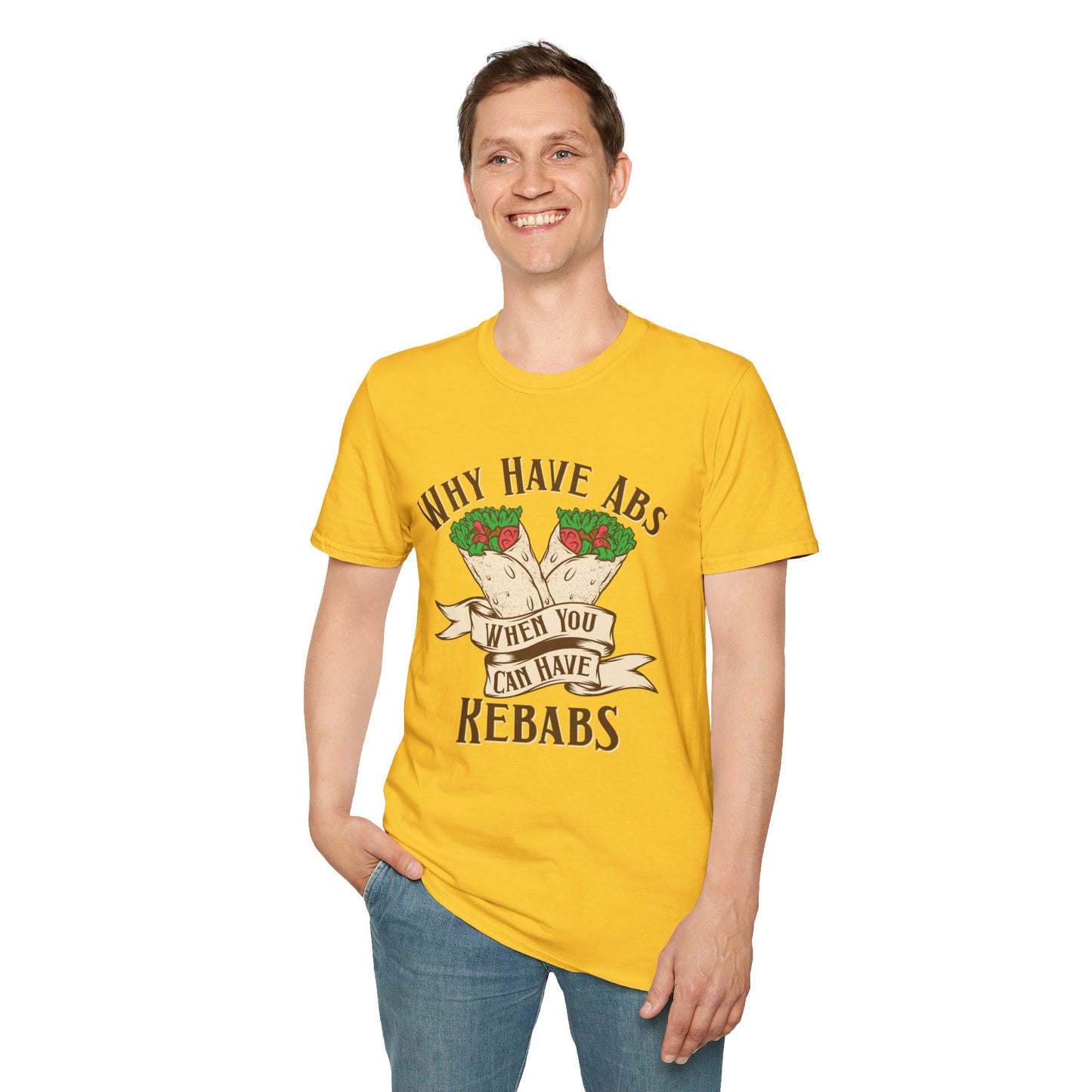 Funny Foodie Unisex T-Shirt - 'Why Have Abs When You Can Have Kebabs?'