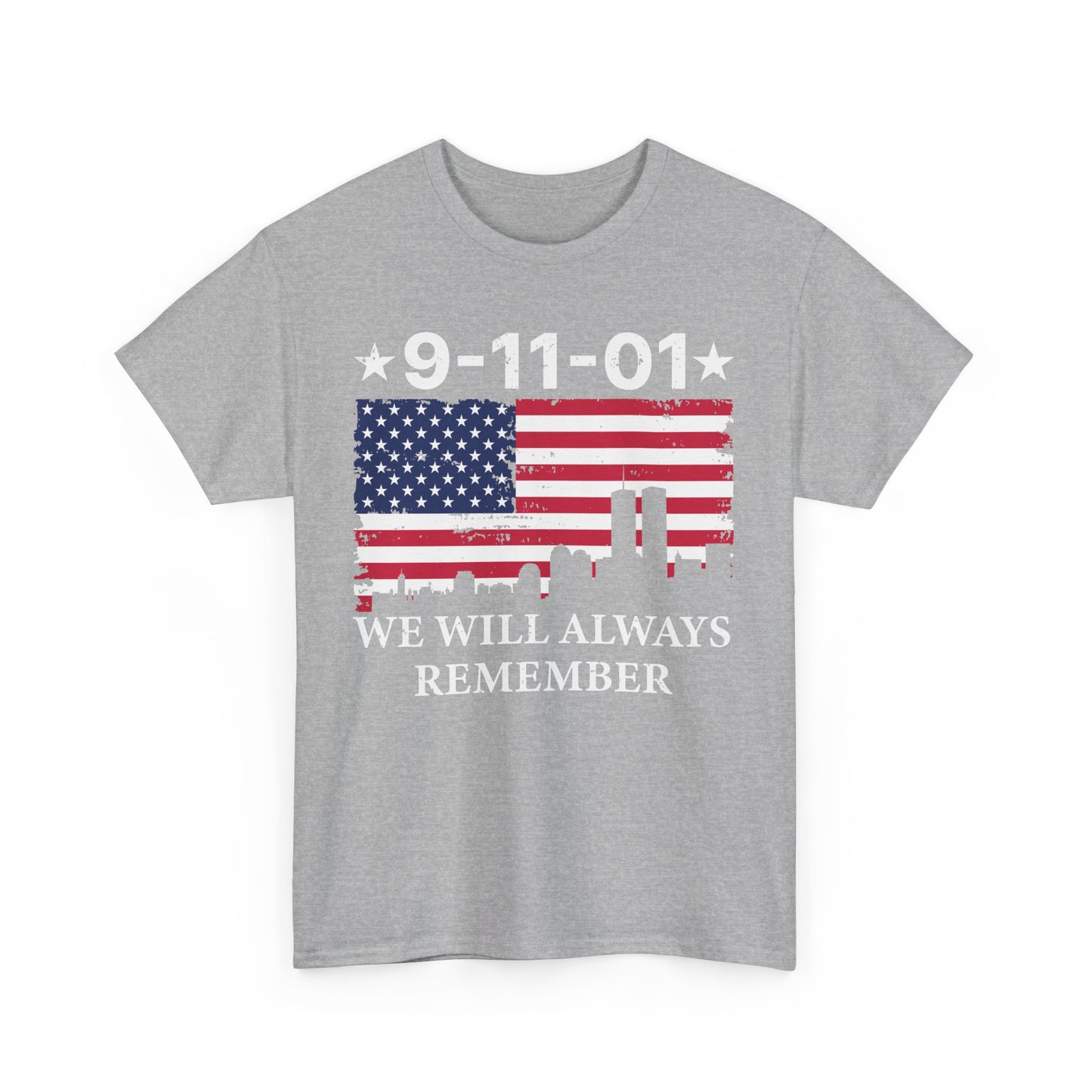 9/11 Memorial Unisex Heavy Cotton Tee, Remembrance T-Shirt, Patriot Day Shirt, Anniversary Tribute Tee, American Flag Apparel
