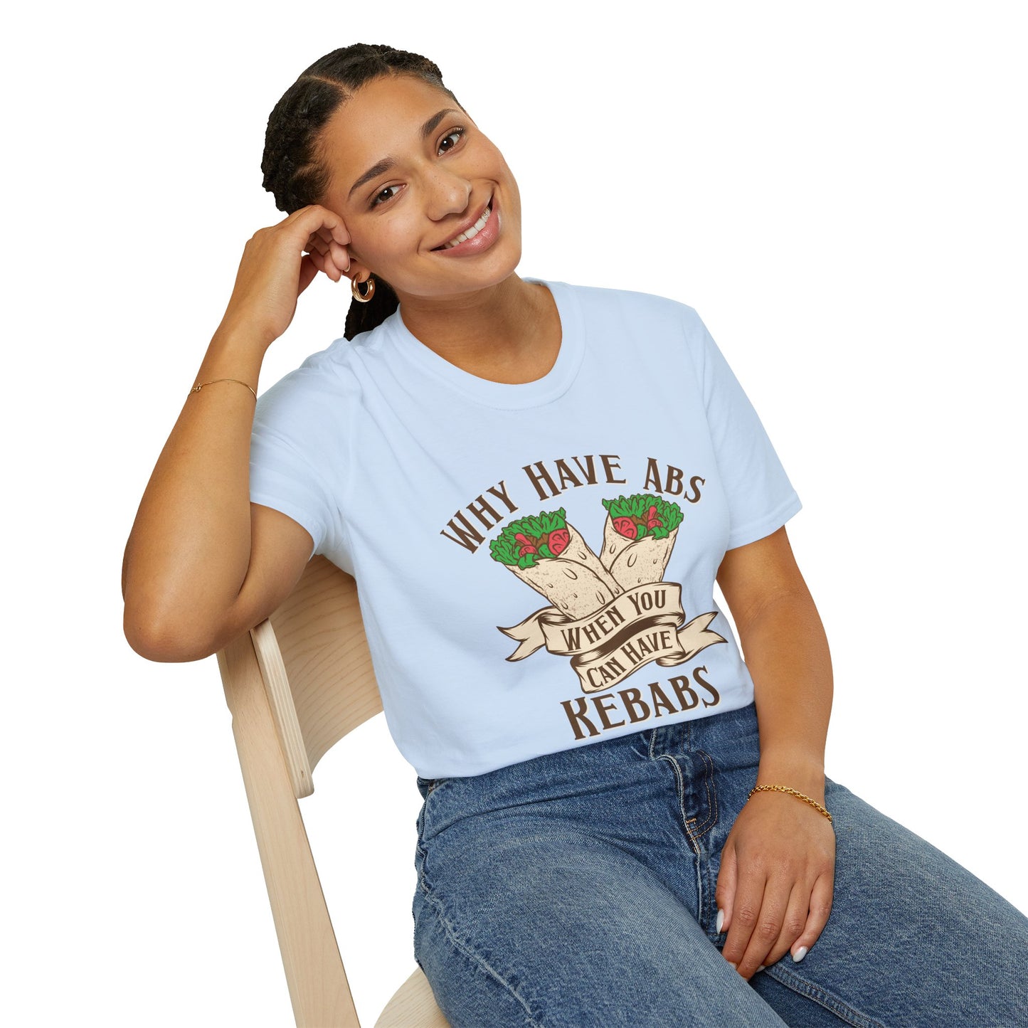 Funny Foodie Unisex T-Shirt - 'Why Have Abs When You Can Have Kebabs?'