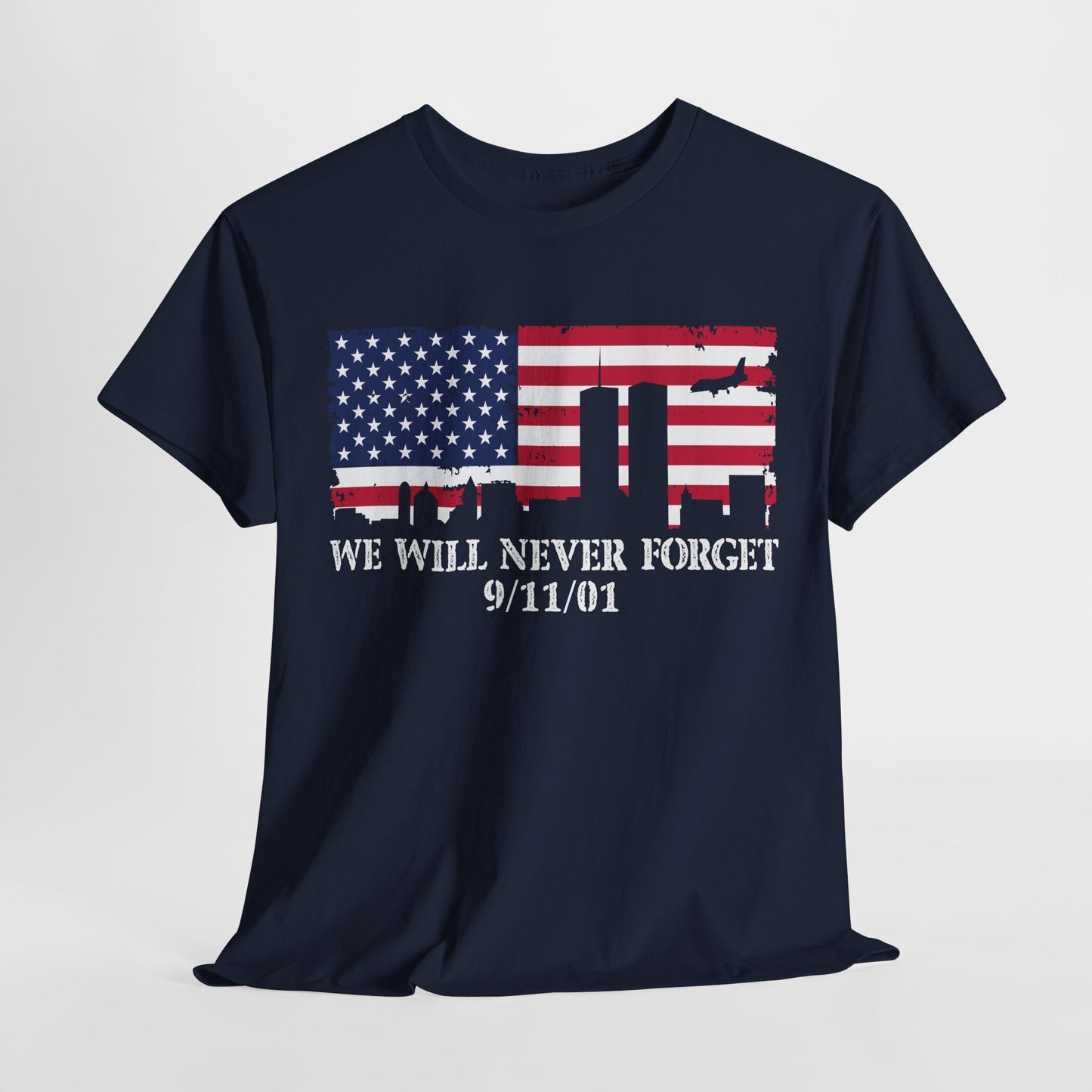 Patriotic Commemorative Tee - We Will Never Forget 9/11, Casual Wear, Memorial Day, Heroes Tribute, Unisex Cotton Shirt