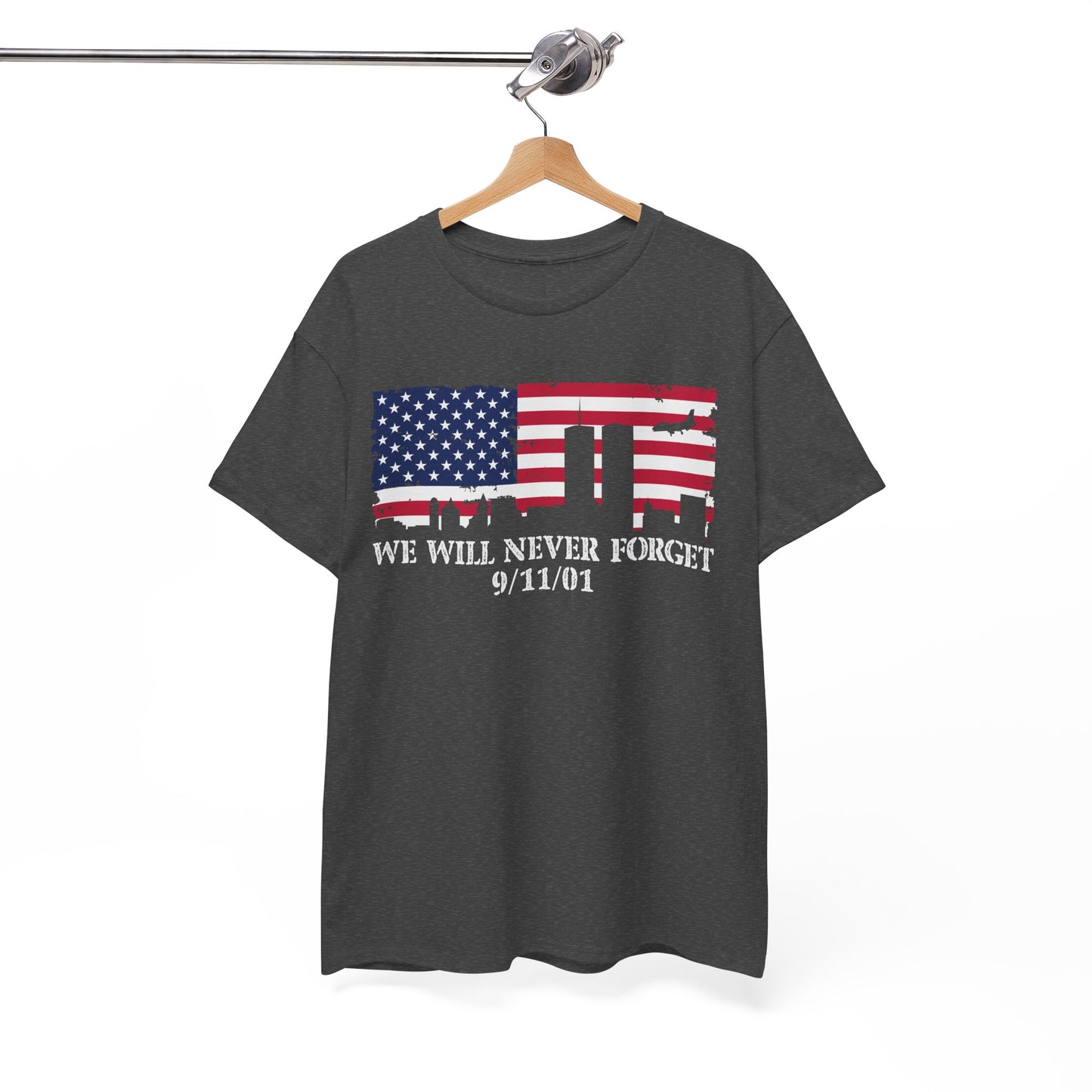 Patriotic Commemorative Tee - We Will Never Forget 9/11, Casual Wear, Memorial Day, Heroes Tribute, Unisex Cotton Shirt