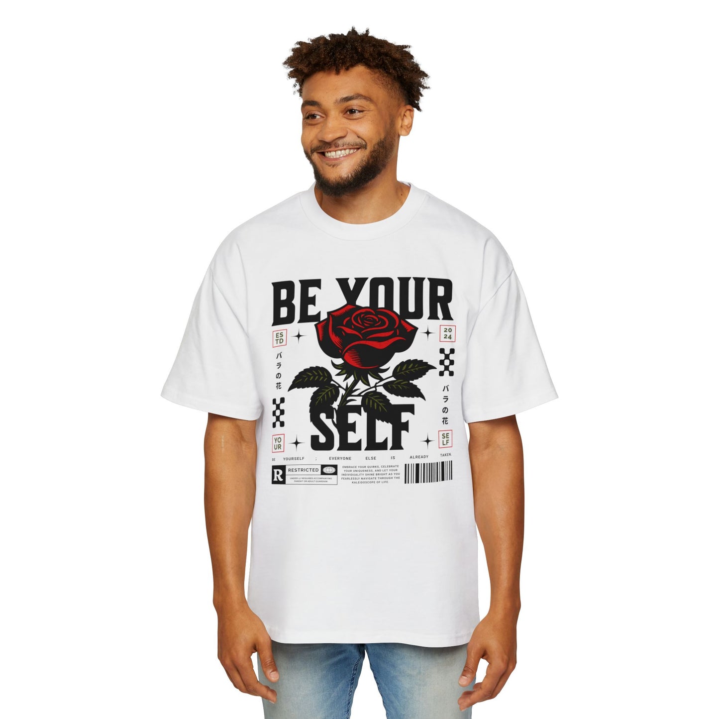Men's Oversized Tee with 'Be Your Self' Design Light Edition - Trendy Streetwear, Casual Weekend Wear, Gift for Him, Self-Expression Style, Unisex Fashion