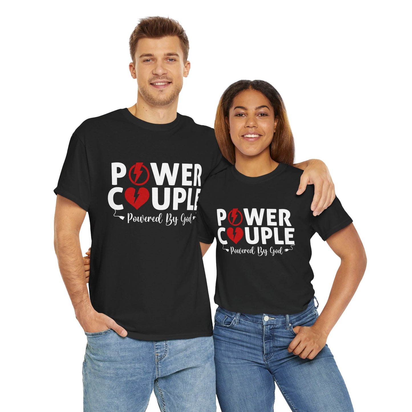 Power Couple Powered By God Matching Couples Shirt (Black)